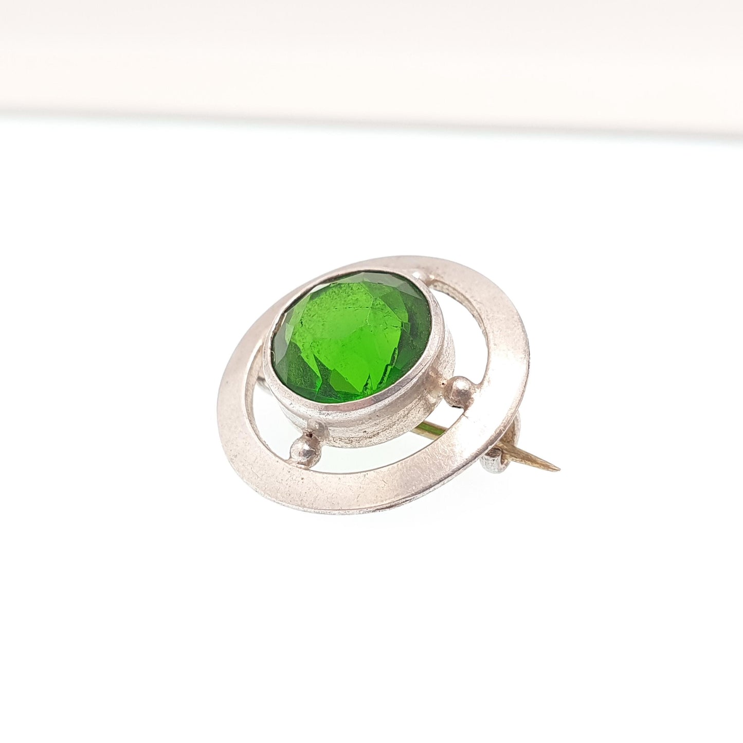 Old Vintage Charles Horner Sterling Silver Brooch Emerald Green Paste Glass Art Nouveau Antique Design Genuine CH Vintage Jewellery Jewelry