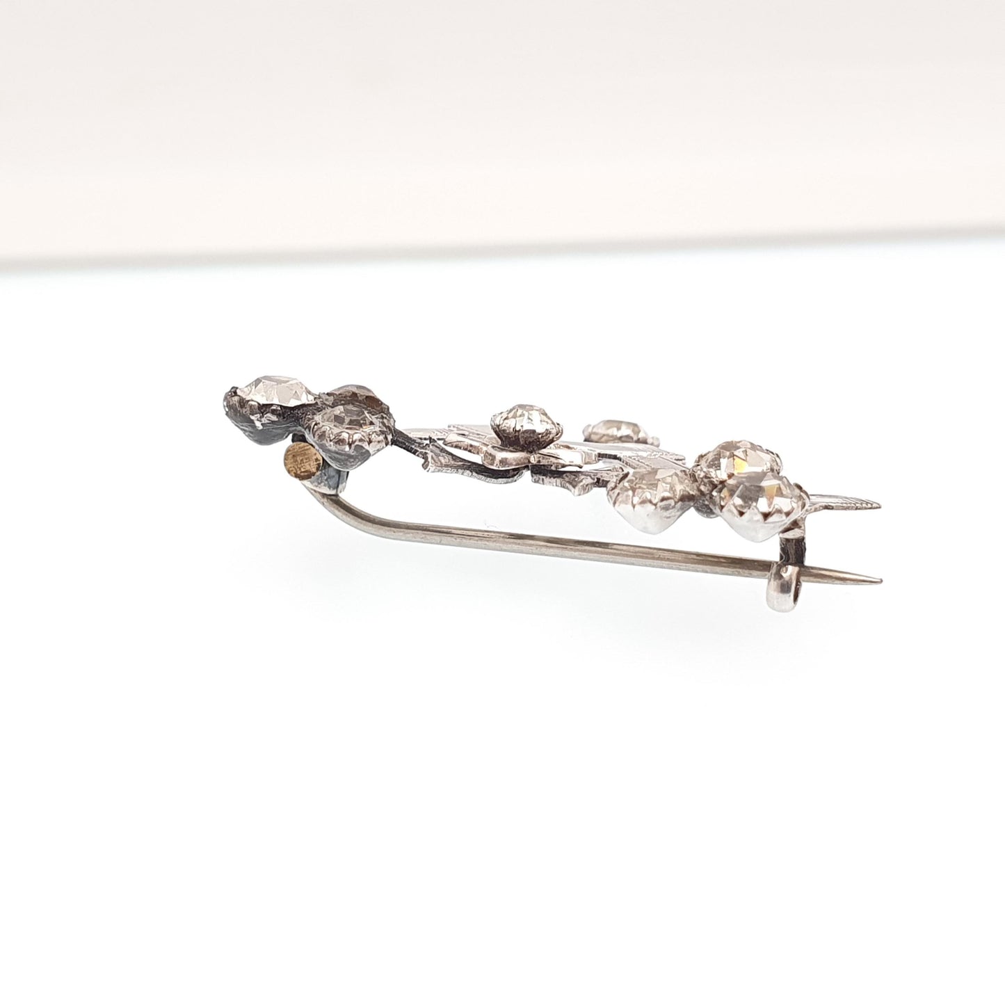 Antique Victorian Solid Silver Diamond Paste Brooch Art Nouveau Pin Scroll Old Cut Solid Backed 1800s Sparkly Vintage Jewellery Jewelry