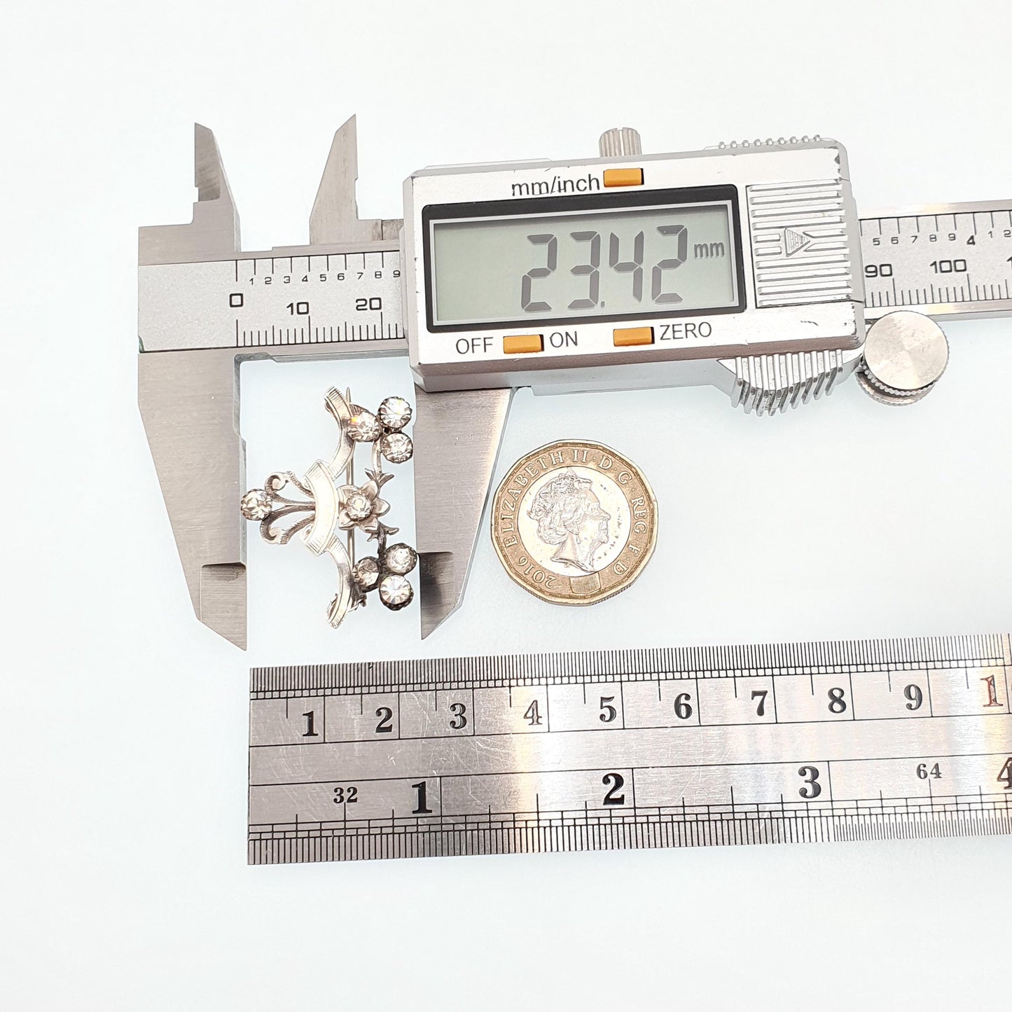 Antique Victorian Solid Silver Diamond Paste Brooch Art Nouveau Pin Scroll Old Cut Solid Backed 1800s Sparkly Vintage Jewellery Jewelry