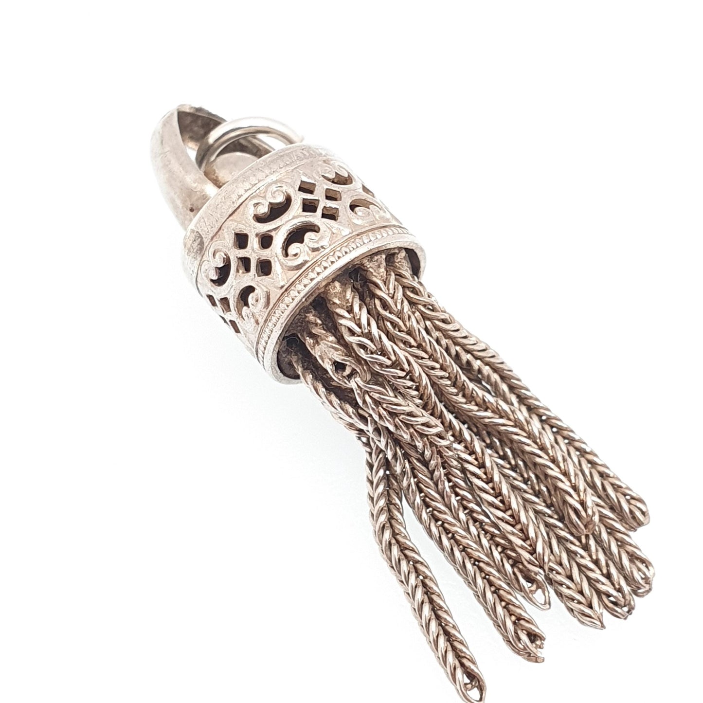 Antique Victorian Solid Silver Tassel Fob Bracelet Charm Necklace Pendant 1800s Genuine Albert Albertina Chain Vintage Womens Jewelry