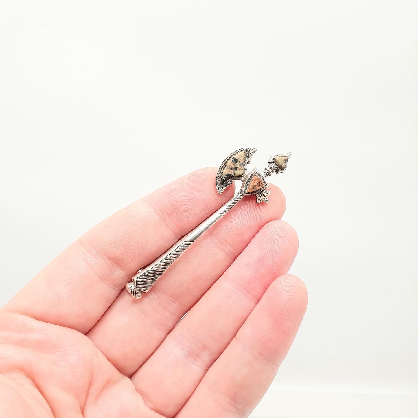 Antique Victorian Solid Silver Scottish Axe Brooch Aberdeenshire Granite Lozenge Kite Mark Pike Pin Rare Vintage 1800s Jewelry Jewellery
