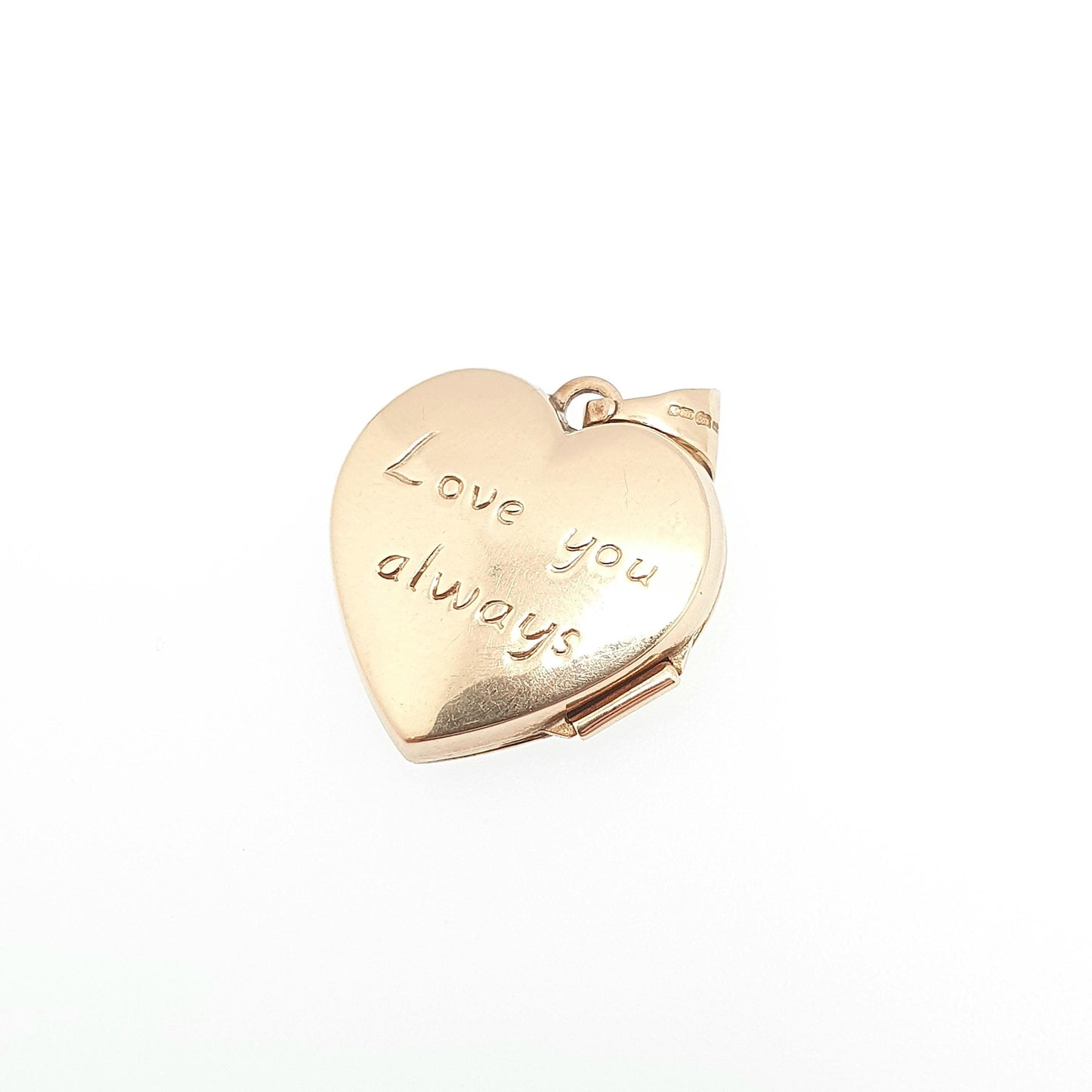 Vintage Solid 9k 375 Gold Heart Locket LOVE YOU ALWAYS All 9ct 9 Carat Small Necklace Cute Photo Picture Pendant Womens Jewelry Jewellery
