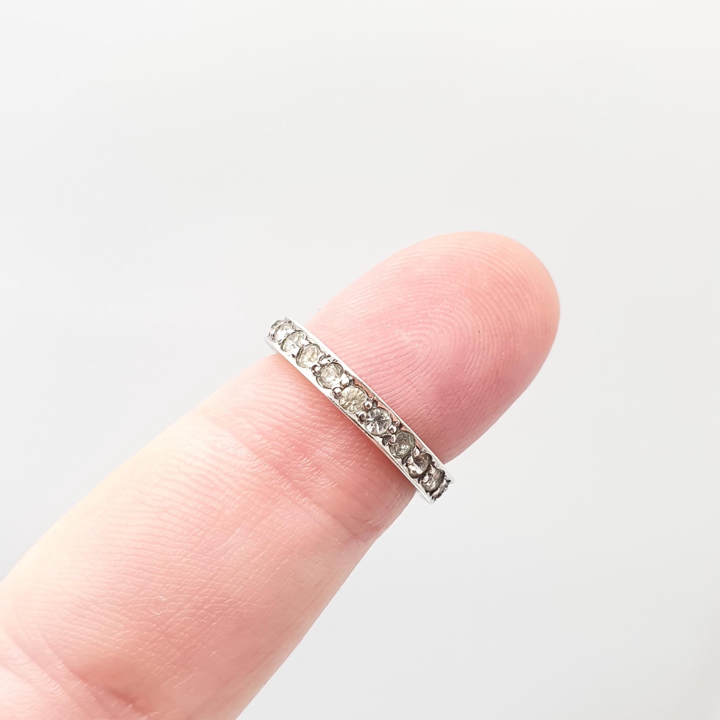 Antique Solid Silver Full Eternity Ring Diamond Paste 1920s Art Deco Engraved Pinky Pinkie Vintage Ladies Womens Jewelry Jewellery