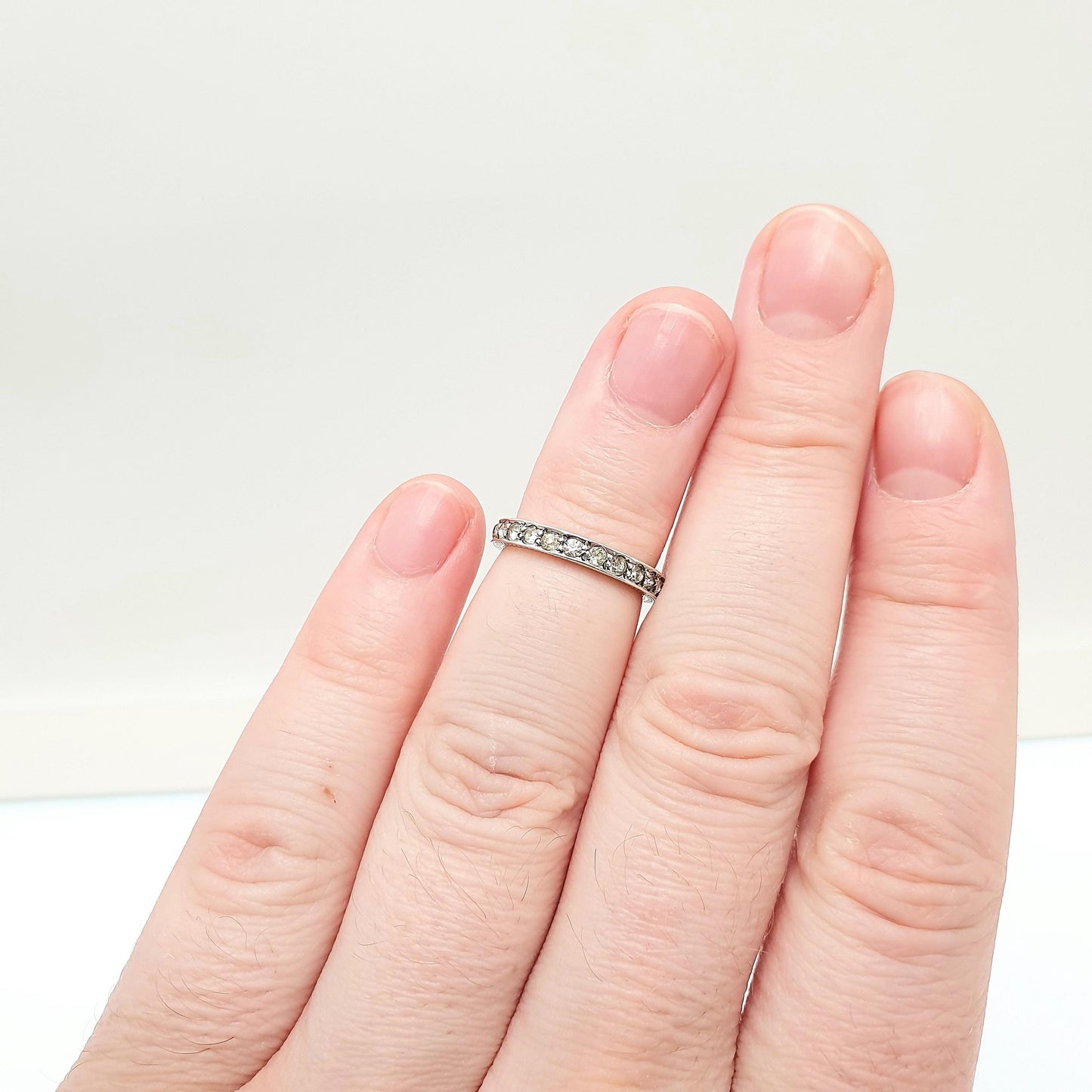 Antique Solid Silver Full Eternity Ring Diamond Paste 1920s Art Deco Engraved Pinky Pinkie Vintage Ladies Womens Jewelry Jewellery
