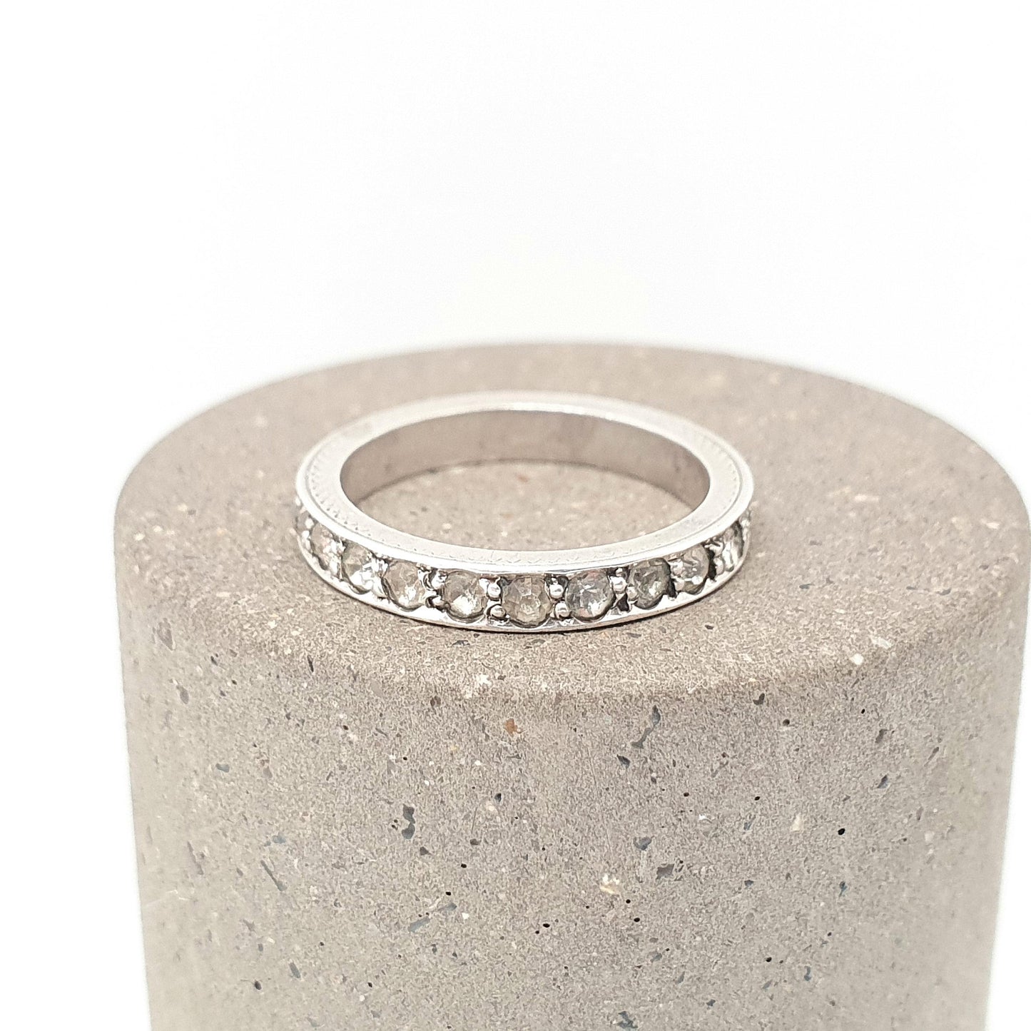 Antique Solid Silver Full Eternity Ring Diamond Paste 1920s Art Deco Engraved Pinky Pinkie Vintage Ladies Womens Jewelry Jewellery