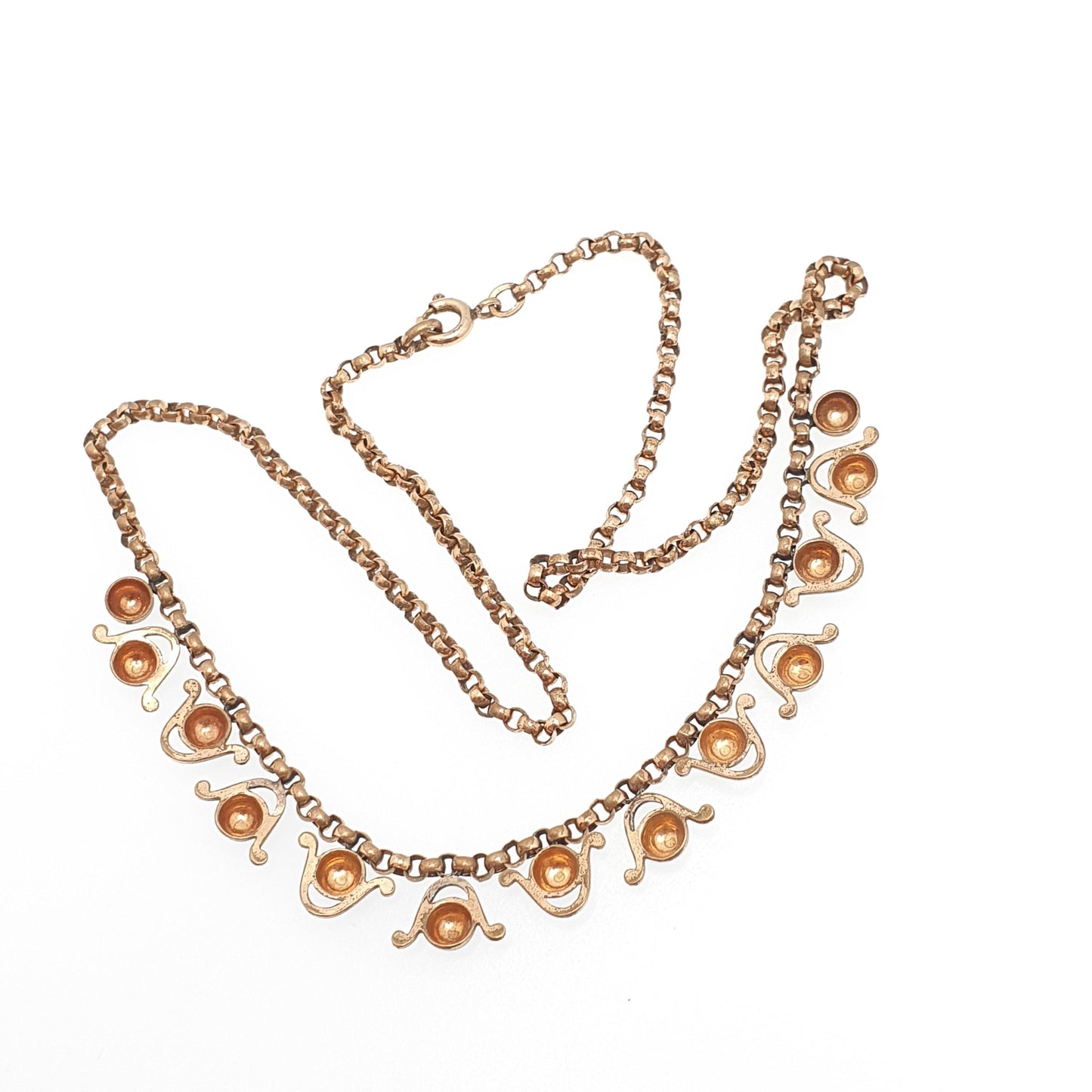 Antique Victorian Rolled Gold Necklace Festoon Style Bead and Wave 41cm 16.1" 9.31g Collar 1800s Old Vintage Womens Jewelry Jewellery