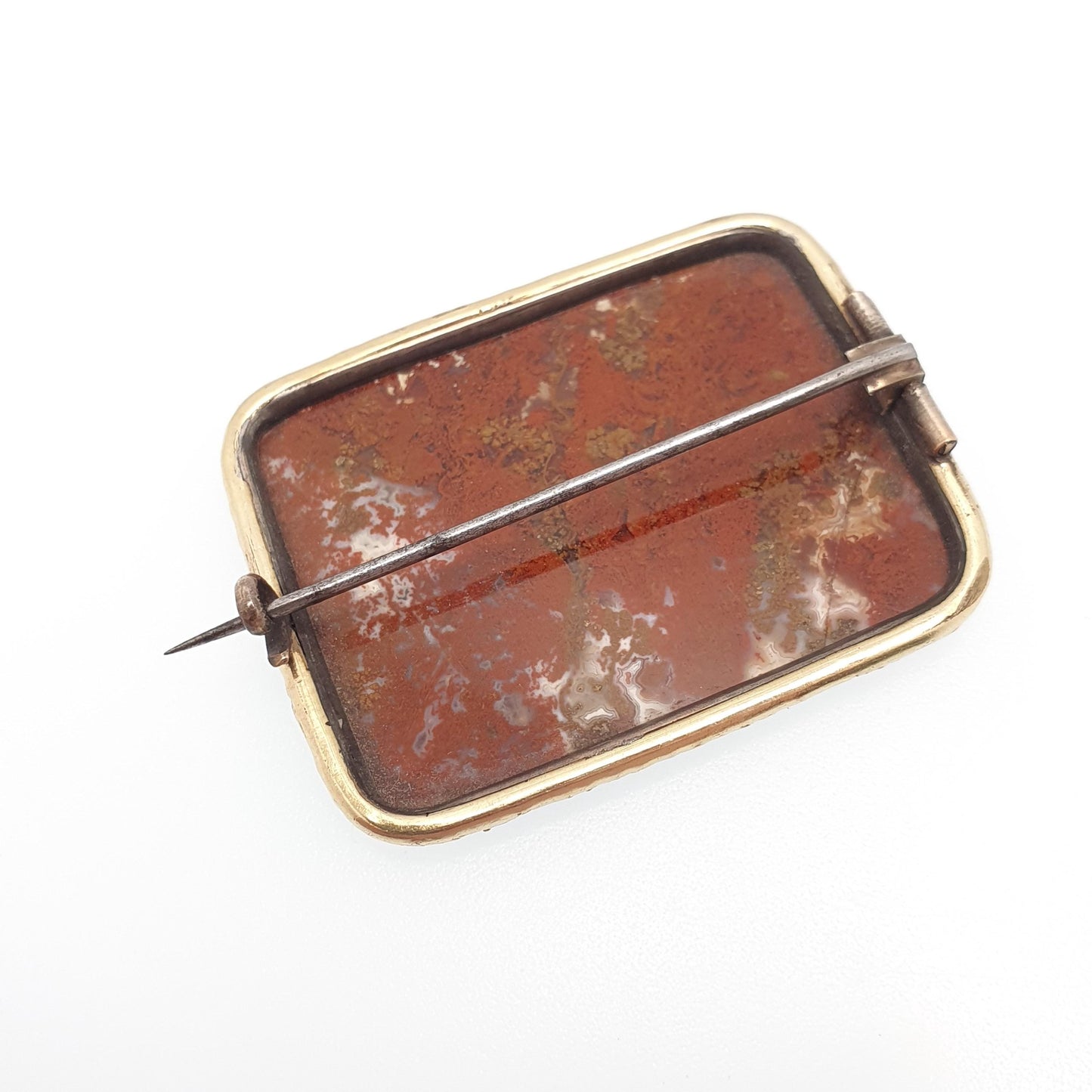 Antique Victorian Rolled Gold Jasper Brooch Red Yellow Agate Quartz Genuine Large Big Gemstone Old Vintage Jewelry Jewellery 1800s Womens