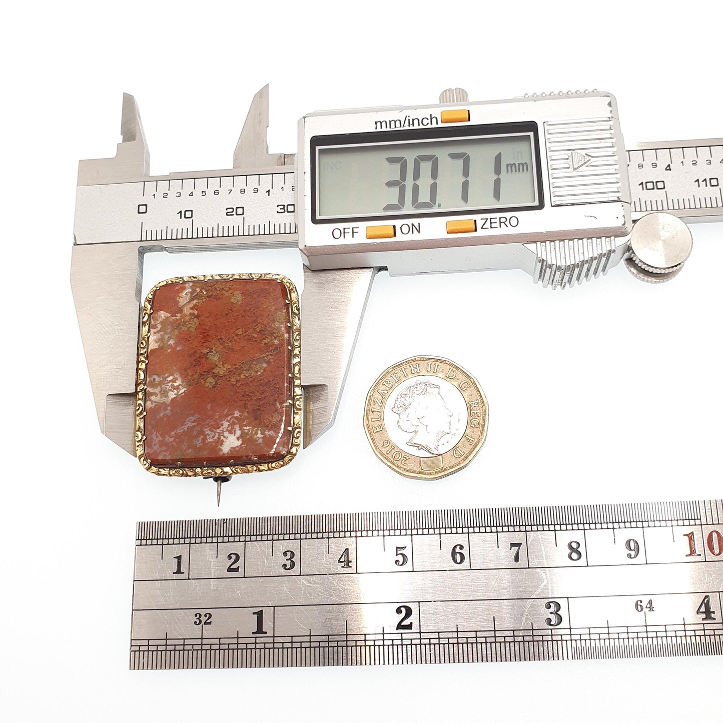 Antique Victorian Rolled Gold Jasper Brooch Red Yellow Agate Quartz Genuine Large Big Gemstone Old Vintage Jewelry Jewellery 1800s Womens