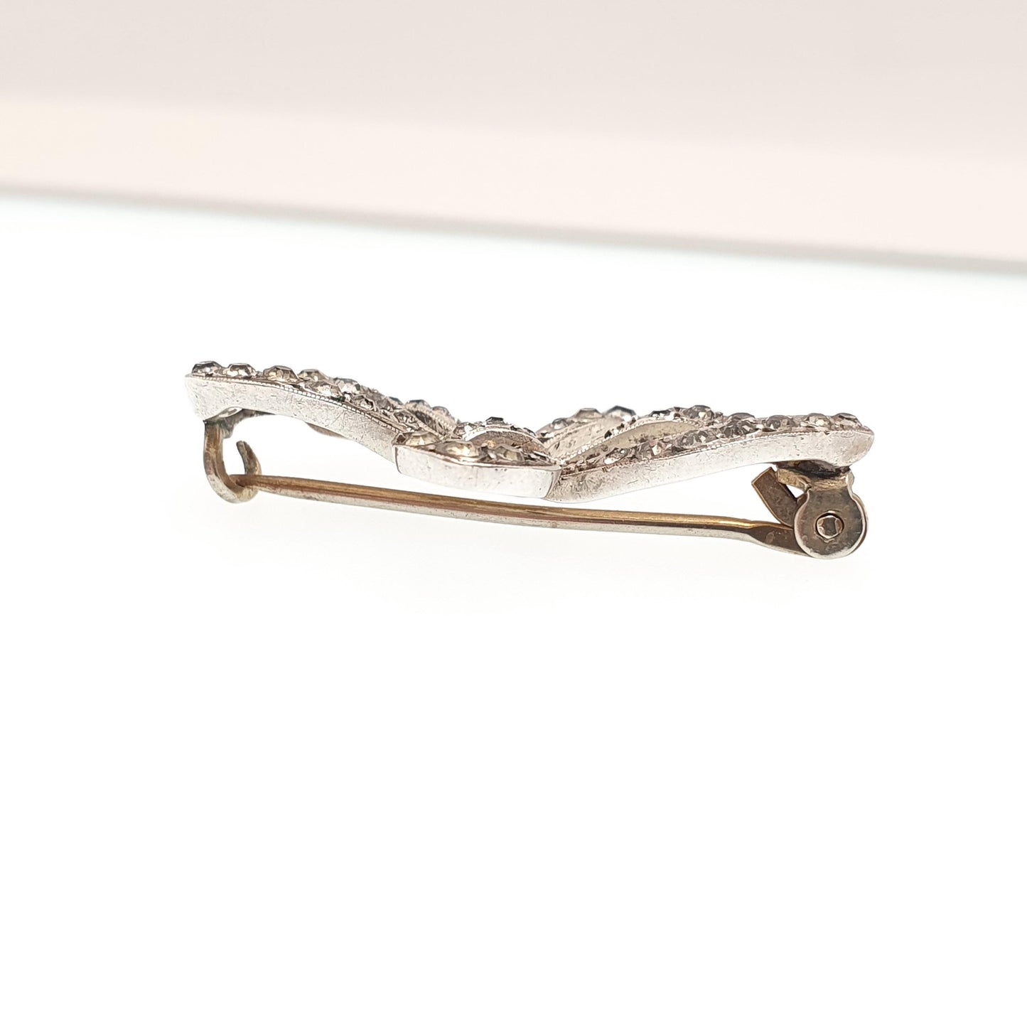 Antique Victorian Paste Solid Silver Bow Brooch Ribbon Cute Diamond Pastes 1800s Cute Gift Special Rare Womens Jewelry Jewellery Vintage
