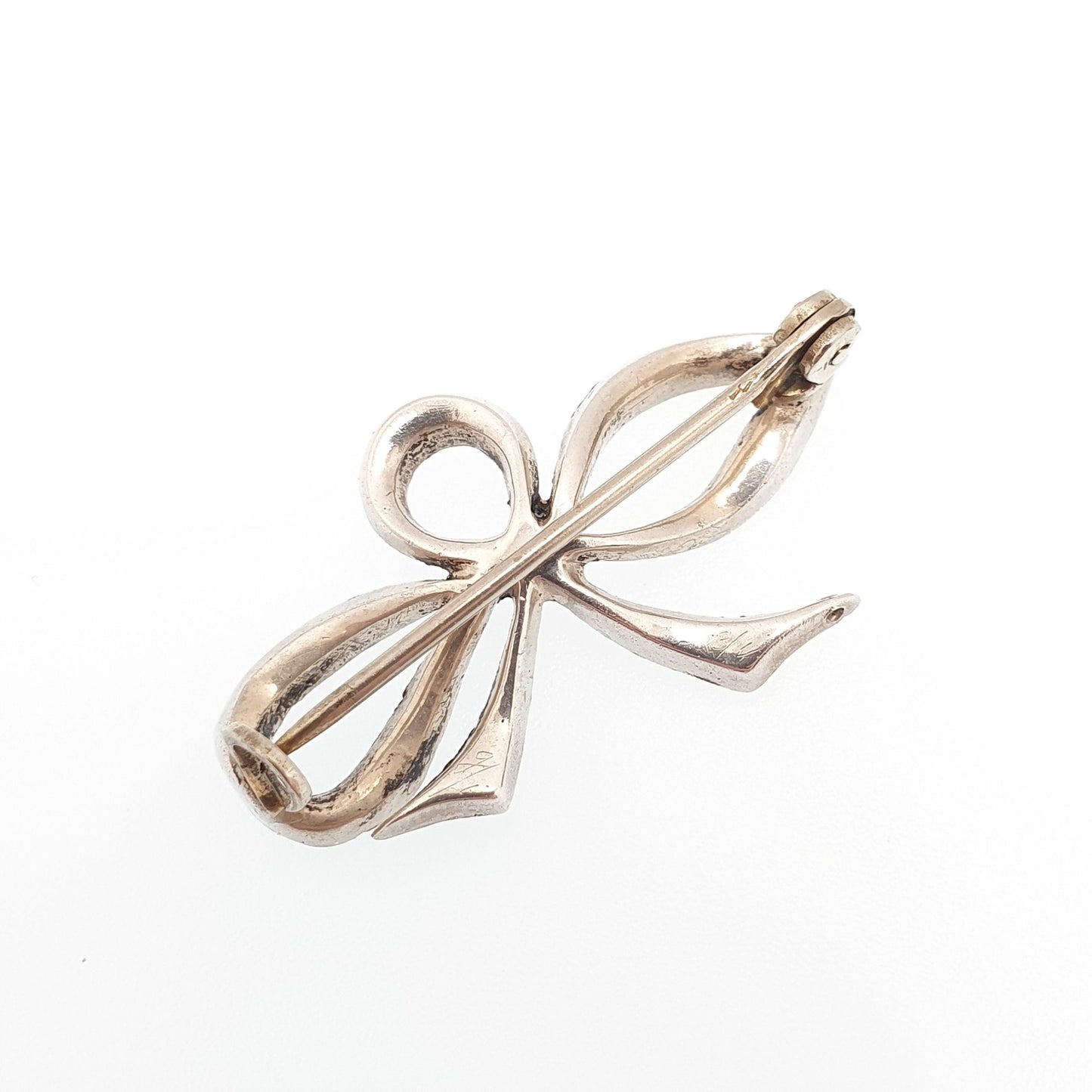 Antique Victorian Paste Solid Silver Bow Brooch Ribbon Cute Diamond Pastes 1800s Cute Gift Special Rare Womens Jewelry Jewellery Vintage