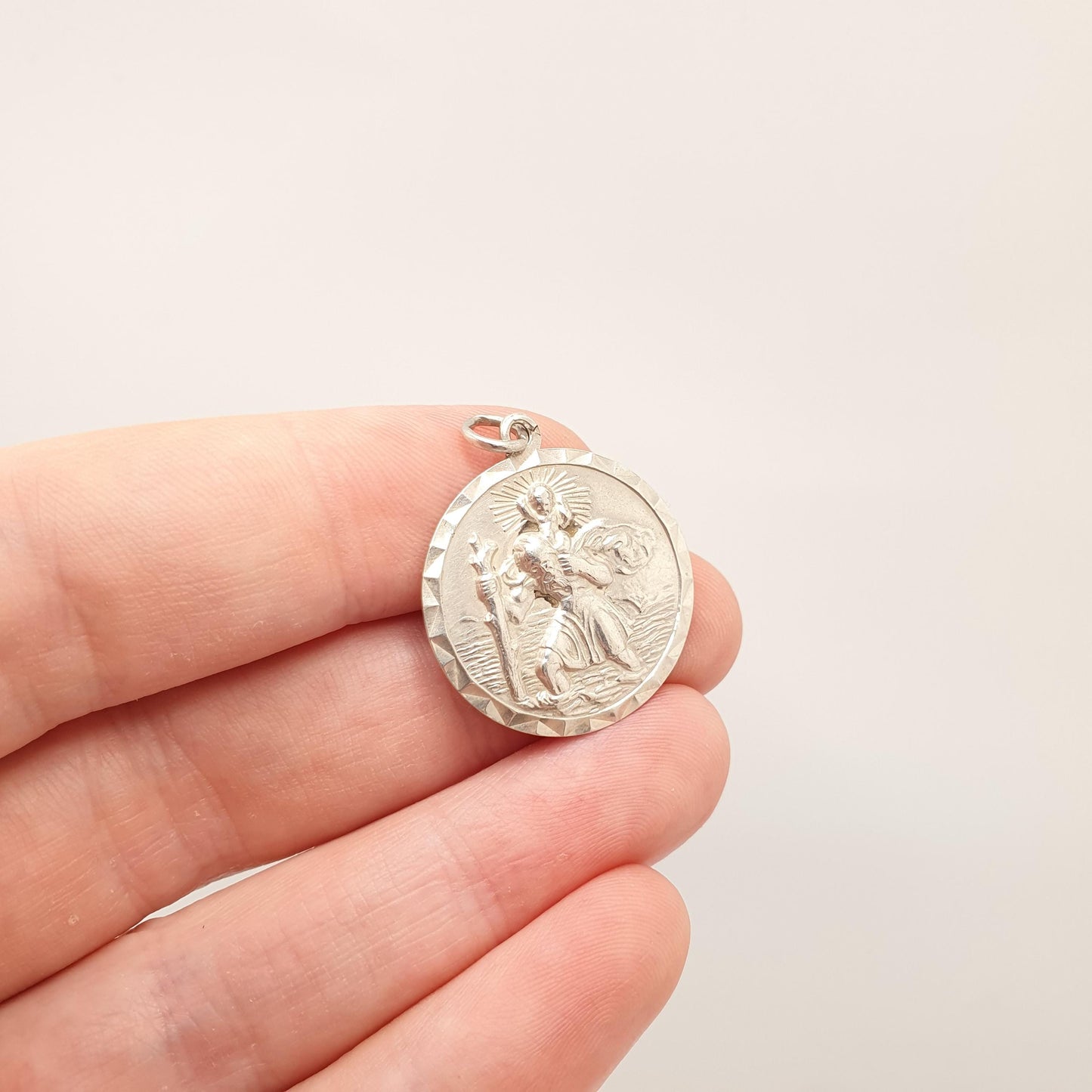 GEORG JENSEN Vintage Sterling Silver St Christopher Pendant Necklace Small Hallmark Genuine Saint Jewellery Jewelry Men Women 925 Travel