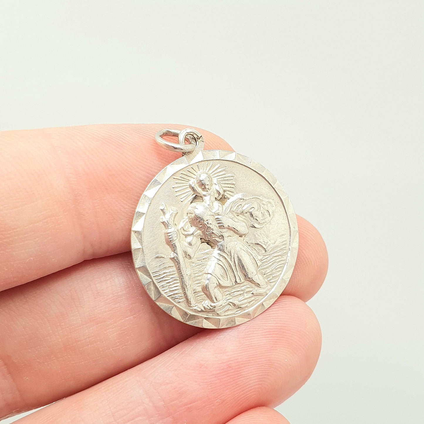 GEORG JENSEN Vintage Sterling Silver St Christopher Pendant Necklace Small Hallmark Genuine Saint Jewellery Jewelry Men Women 925 Travel