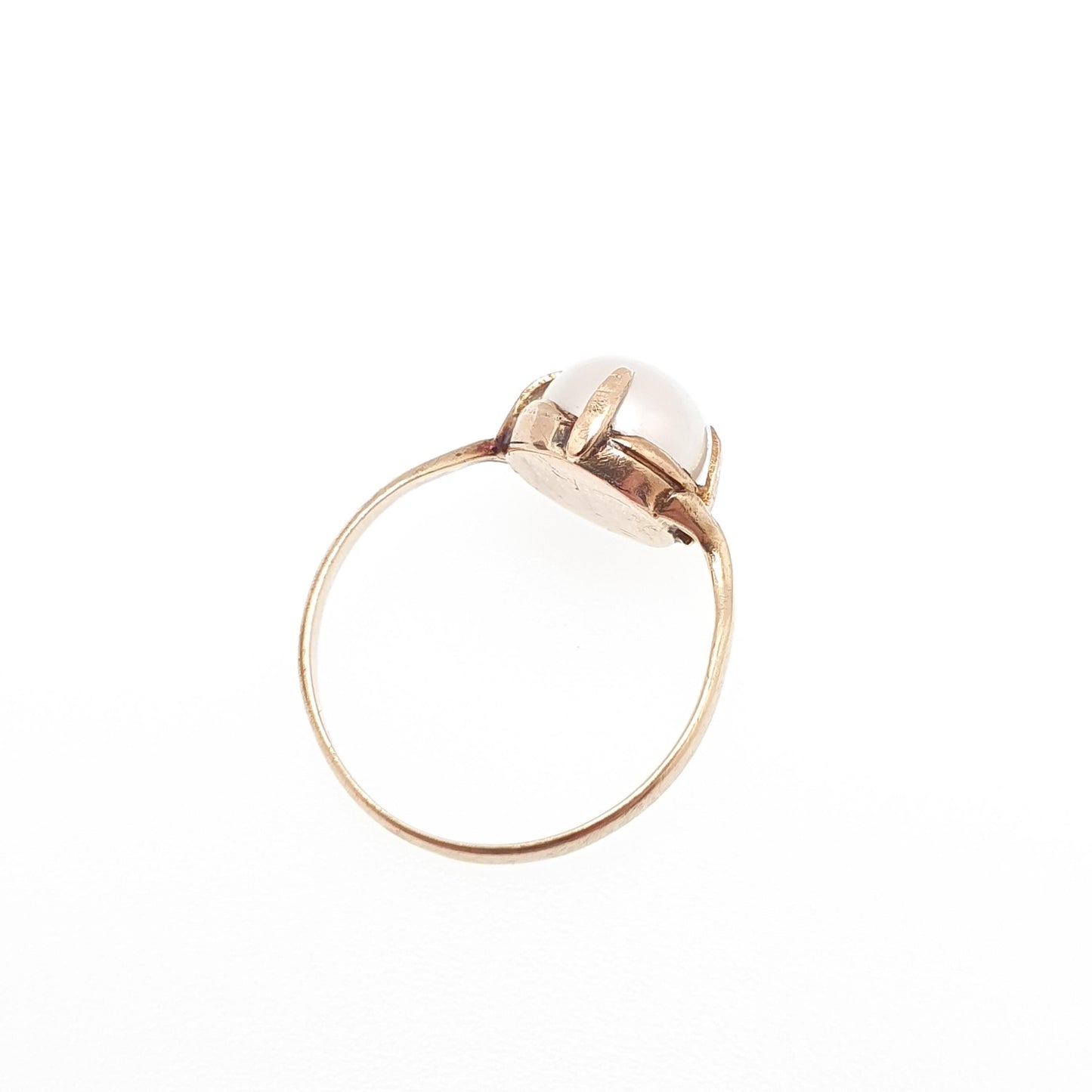 Antique Victorian 9ct Gold Pearl Ring Solid 9k 9kt Cultured Pearl Yellow Gold Large Solitaire White Lustre Womens Jewellery Jewelry