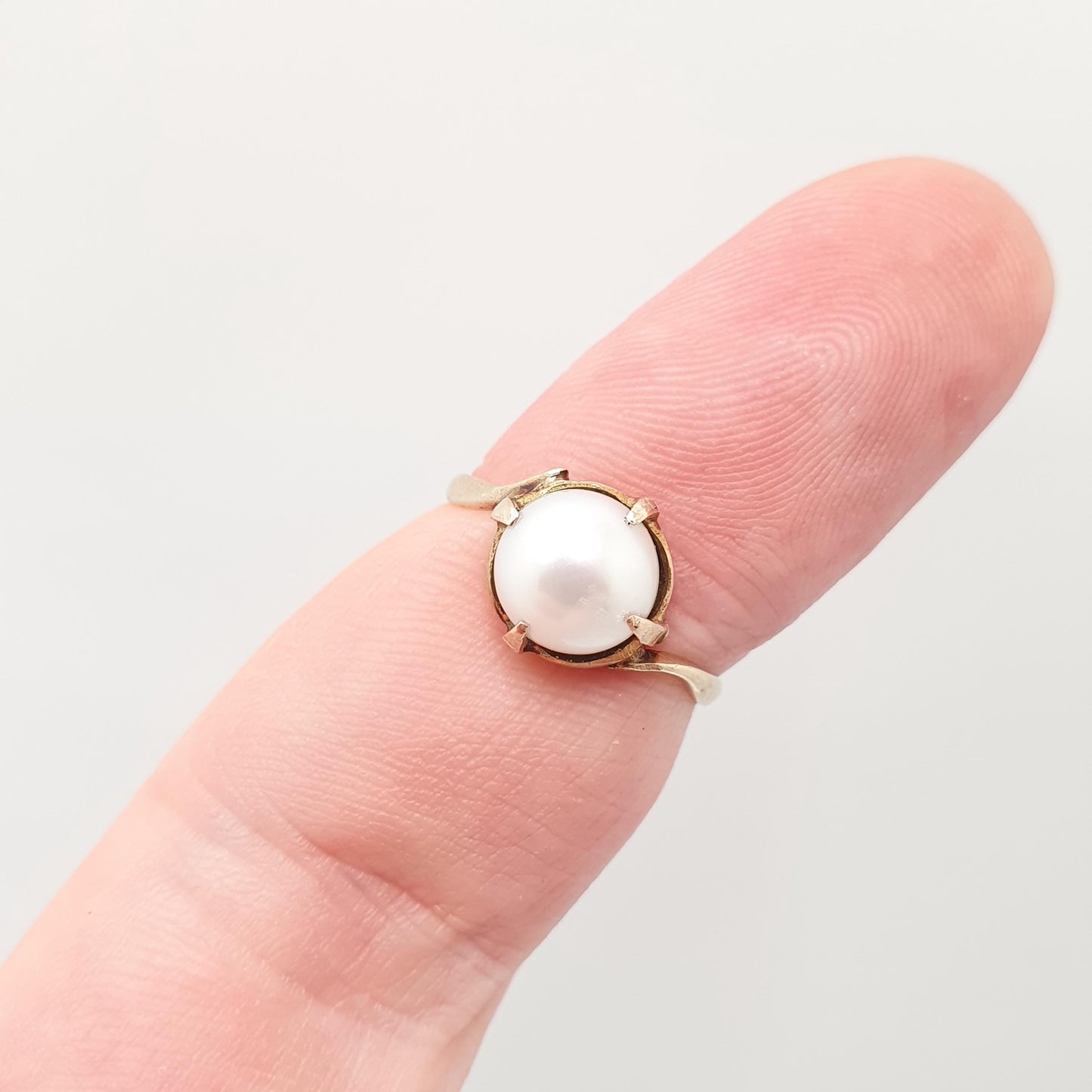Antique Victorian 9ct Gold Pearl Ring Solid 9k 9kt Cultured Pearl Yellow Gold Large Solitaire White Lustre Womens Jewellery Jewelry