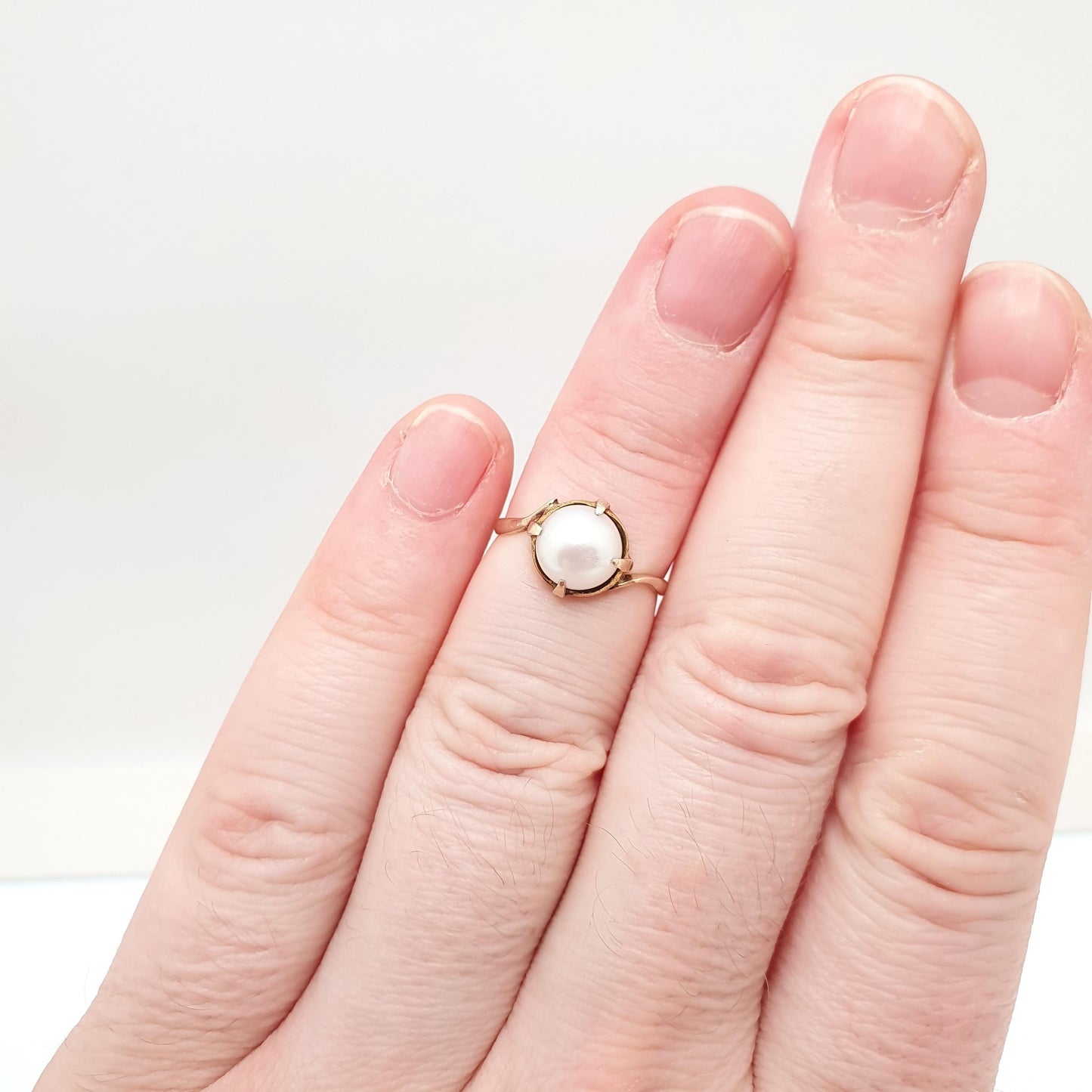 Antique Victorian 9ct Gold Pearl Ring Solid 9k 9kt Cultured Pearl Yellow Gold Large Solitaire White Lustre Womens Jewellery Jewelry