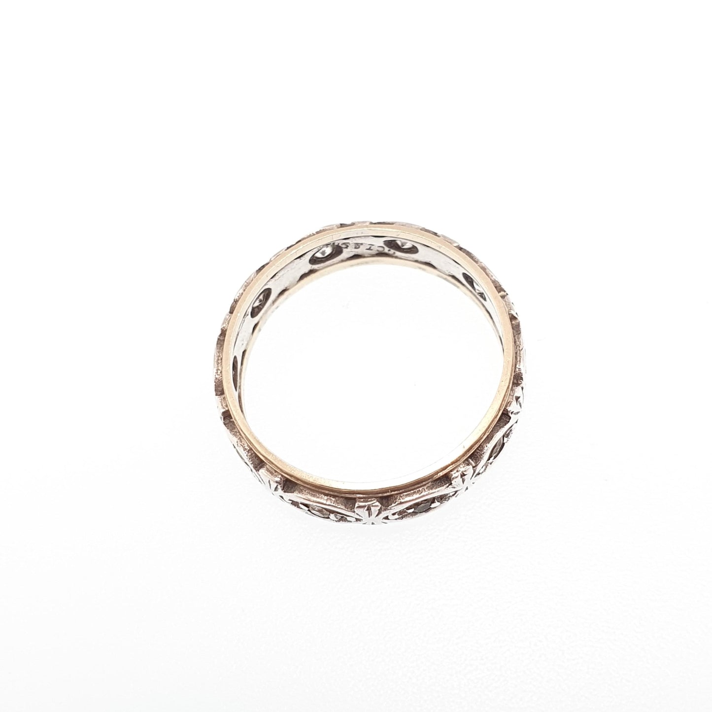 Antique 9ct 9k Gold Sterling Silver Eternity Ring Diamond White Spinel Band Art Deco Fine Estate Sparkly Full Womens Jewelry Jewellery