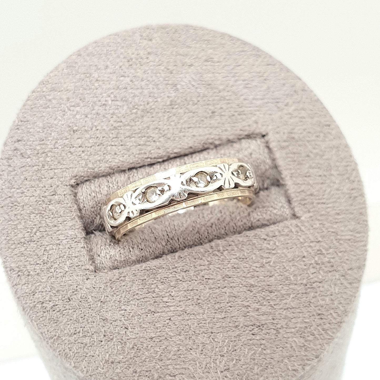 Antique 9ct 9k Gold Sterling Silver Eternity Ring Diamond White Spinel Band Art Deco Fine Estate Sparkly Full Womens Jewelry Jewellery