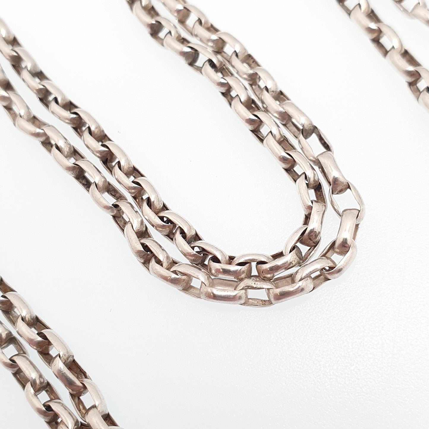 Antique Victorian Solid Silver Chain Necklace Belcher Oval Cable Link Long 53cm 20.8" 8.62g Vintage Mens Womens Jewellery Jewelry
