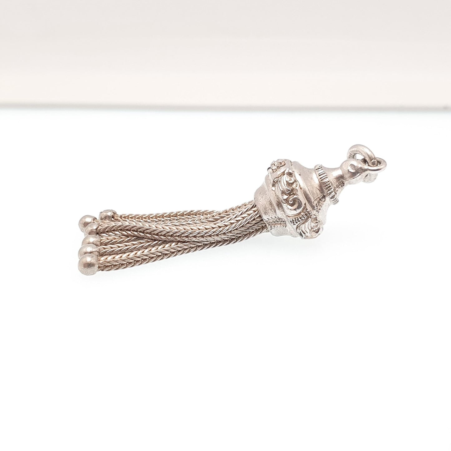 Antique Victorian Solid Silver Tassel Fob Bracelet Charm Necklace Pendant 1800s Genuine Albert Albertina Chain Vintage Womens Jewelry