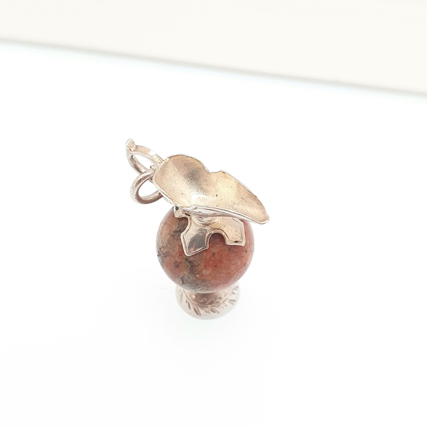 Antique Victorian Solid Silver Wine Jug Charm Pendant Pink Aberdeenshire Granite Necklace Scottish Genuine 1800s Womens Jewellery Jewelry