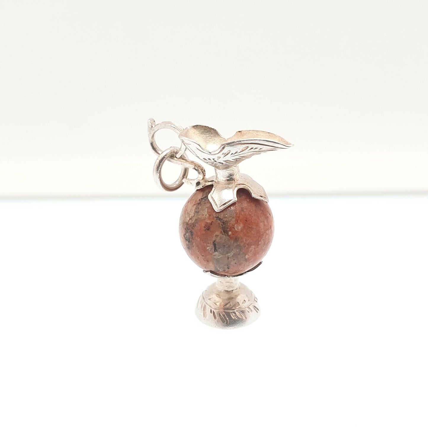 Antique Victorian Solid Silver Wine Jug Charm Pendant Pink Aberdeenshire Granite Necklace Scottish Genuine 1800s Womens Jewellery Jewelry