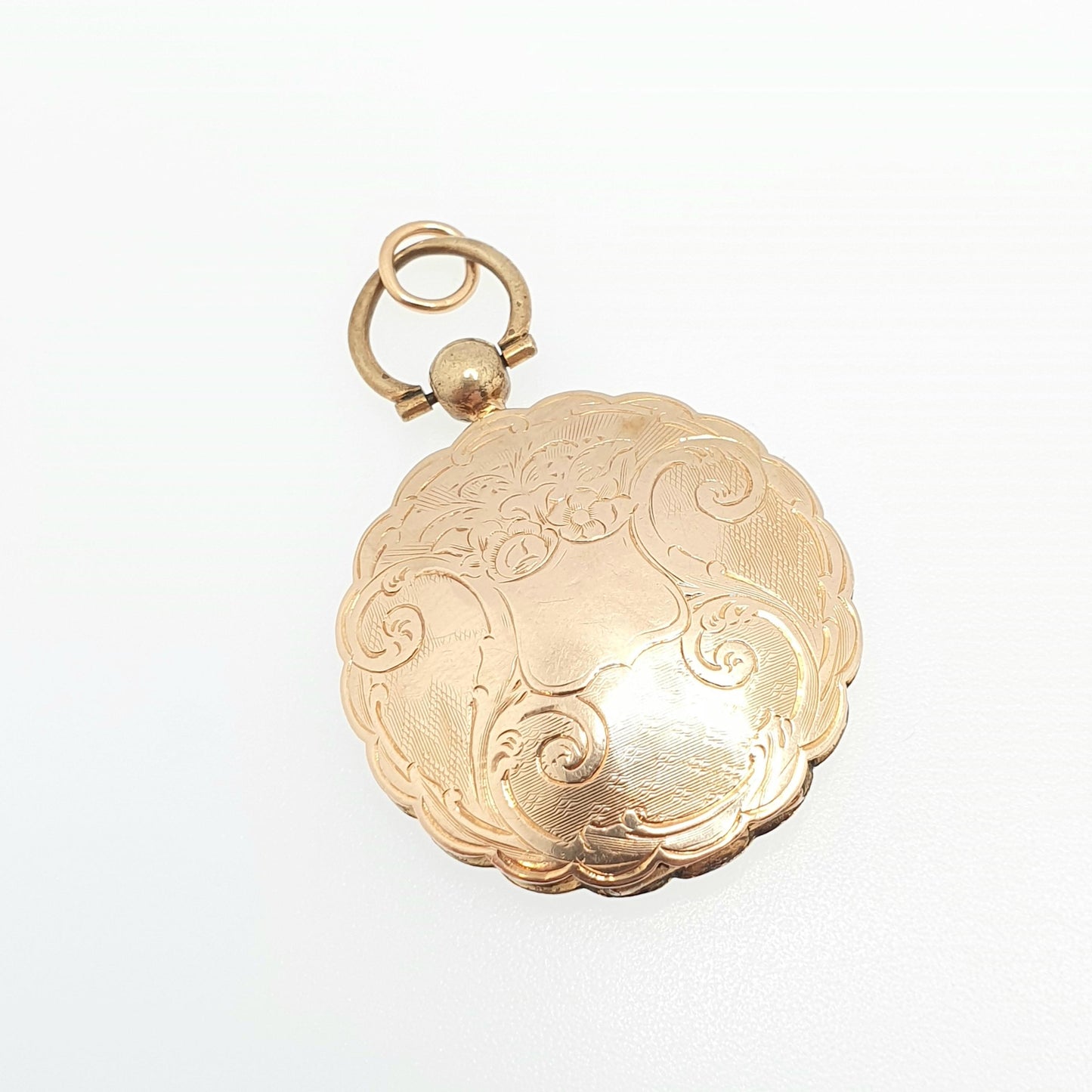 Antique Victorian 9ct 9k Gold Locket Necklace Pendant Large Big Solid Back & Front Pocket Watch Style Engraving Picture Jewelry Jewellery