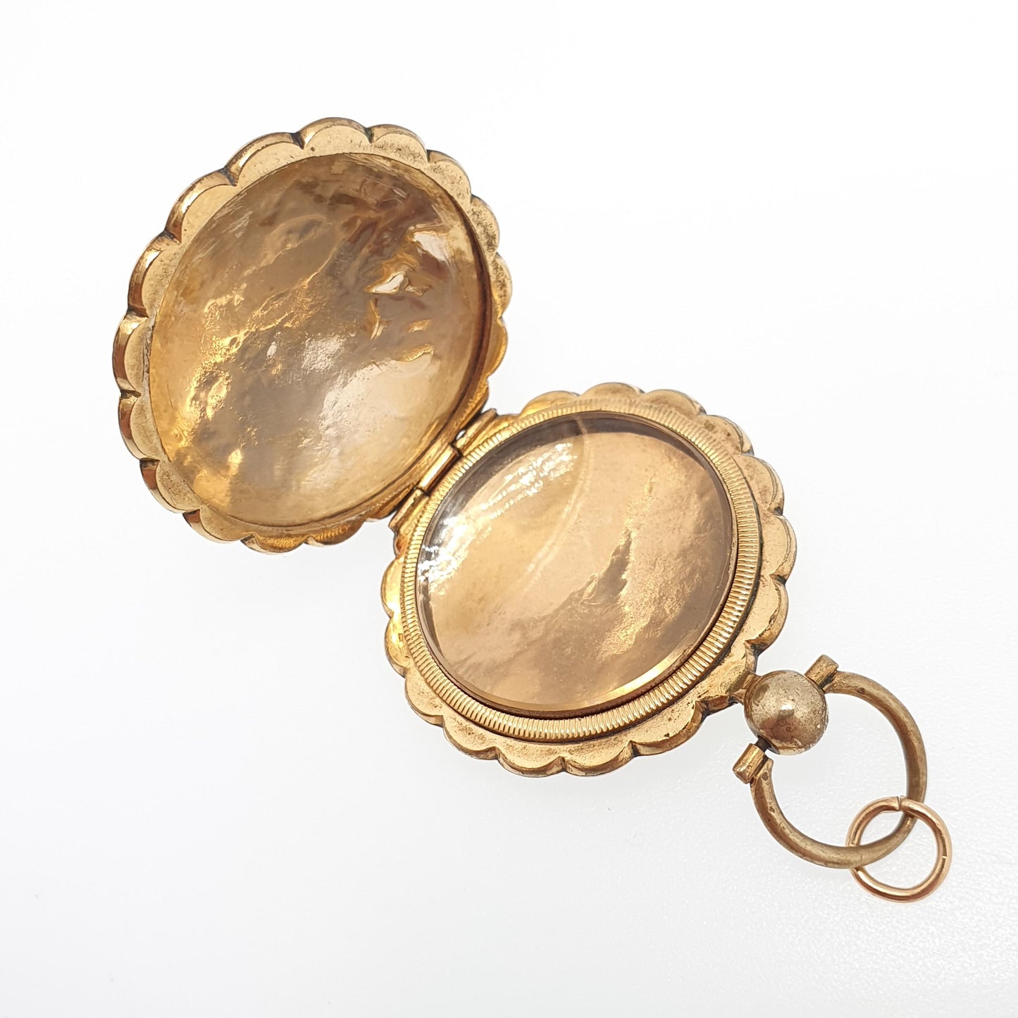 Antique Victorian 9ct 9k Gold Locket Necklace Pendant Large Big Solid Back & Front Pocket Watch Style Engraving Picture Jewelry Jewellery