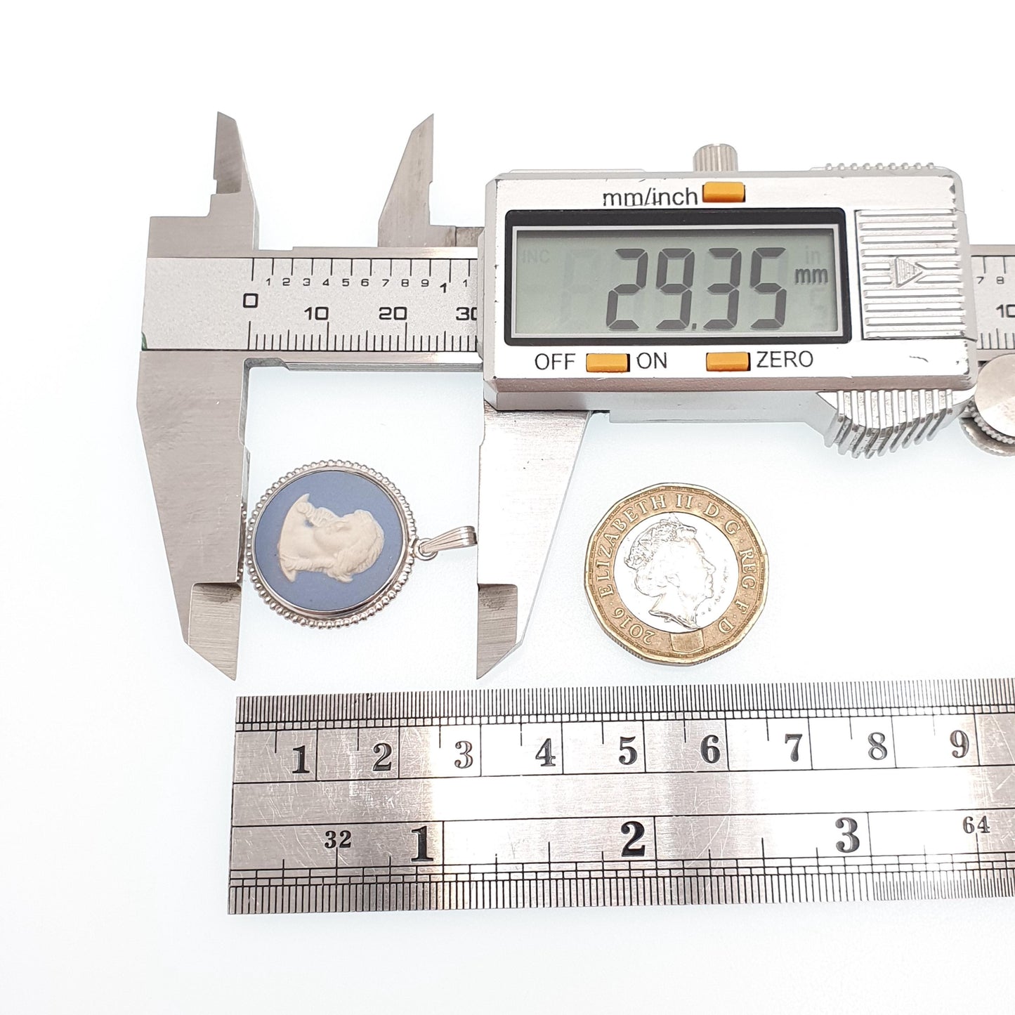 Vintage Sterling Silver Genuine Blue Wedgwood Necklace Pendant 1977 Authentic Josiah Wedgwood Lady Womens Ladies Jewelry Jewellery Retro