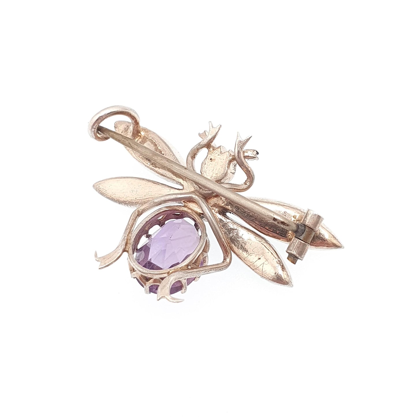 Antique Solid Silver Victorian Amethyst Fly Brooch Diamond Paste Pin Vintage 1800s Bug Insect Wings Gemstone Rare Womens Jewelry Jewellery