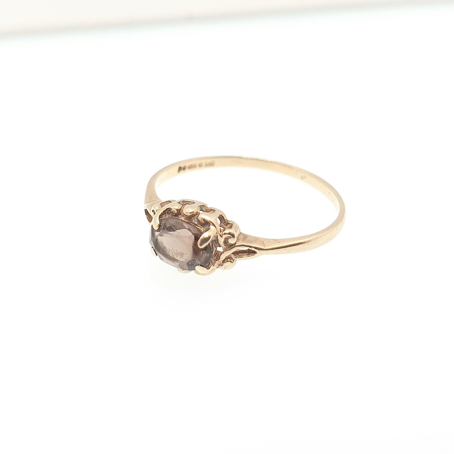 Vintage 9k 9ct Gold Smoky Quartz Ring Oval Cut Solid 375 1991 Hallmark Smokey Gemstone Fine Retro 9kt Estate Womens Jewelry Jewellery