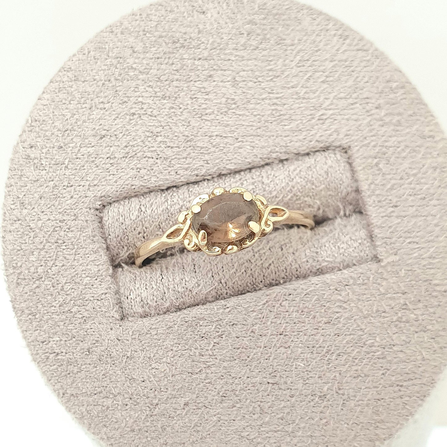 Vintage 9k 9ct Gold Smoky Quartz Ring Oval Cut Solid 375 1991 Hallmark Smokey Gemstone Fine Retro 9kt Estate Womens Jewelry Jewellery