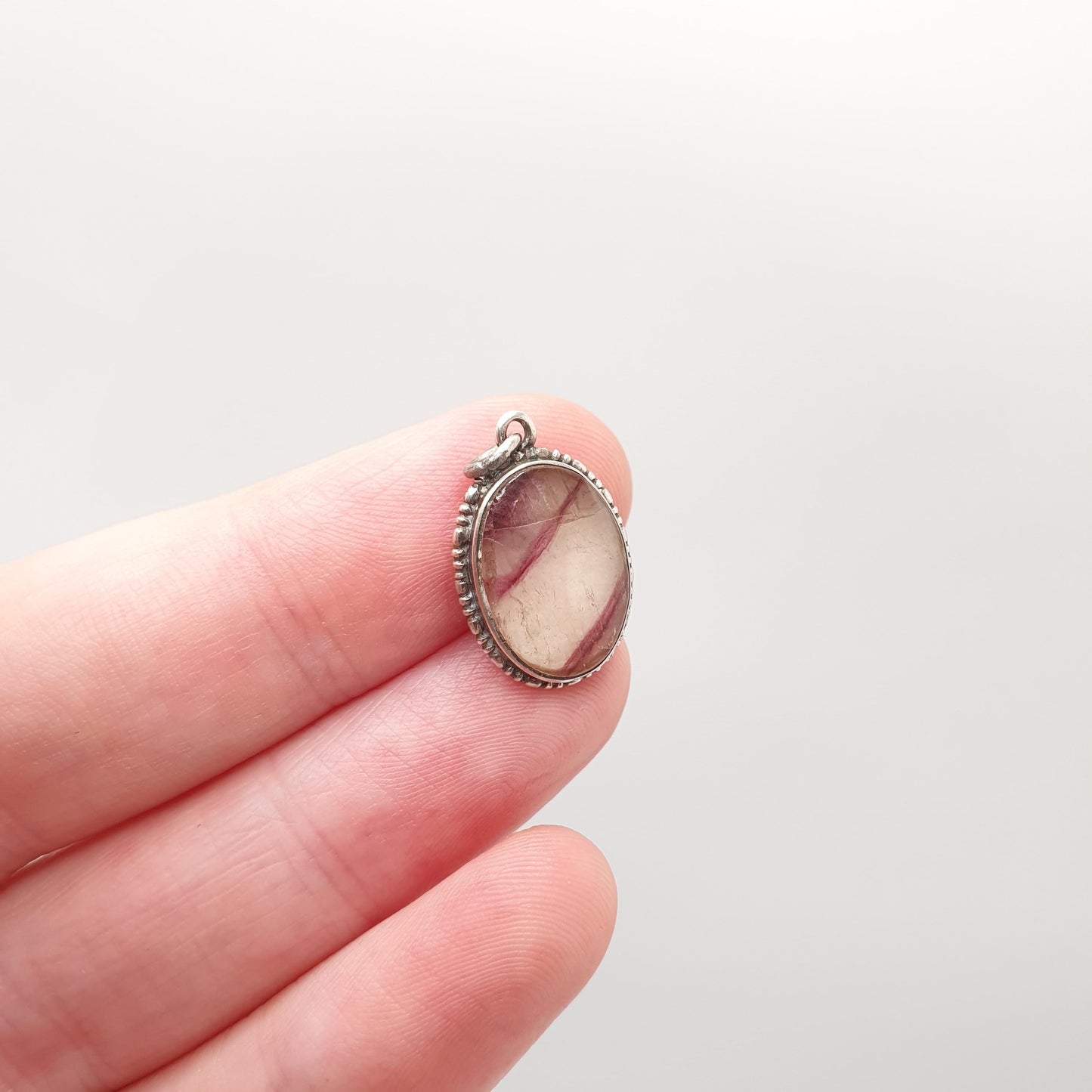 Antique Blue John Sterling Silver Necklace Pendant Art Deco Cabochon Oval 1920s Bleu Jaune Womens Mens Rare Gemstone Jewelry Jewellery