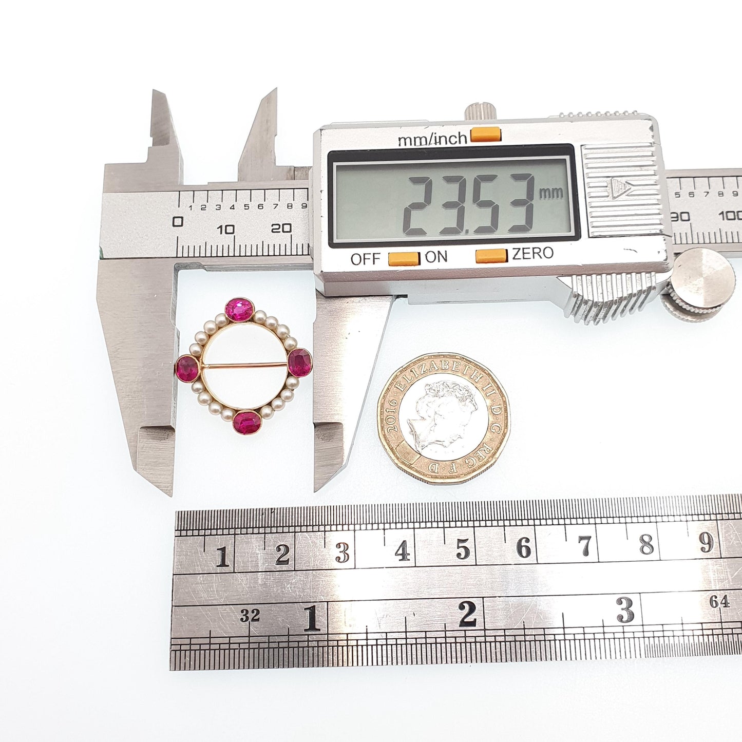 Antique 15ct Gold Ruby Brooch Cultured Pearl Solid 625 15 Carat Edwardian Genuine Gemstone Wreath Cluster Vintage Jewelry Womens Jewellery