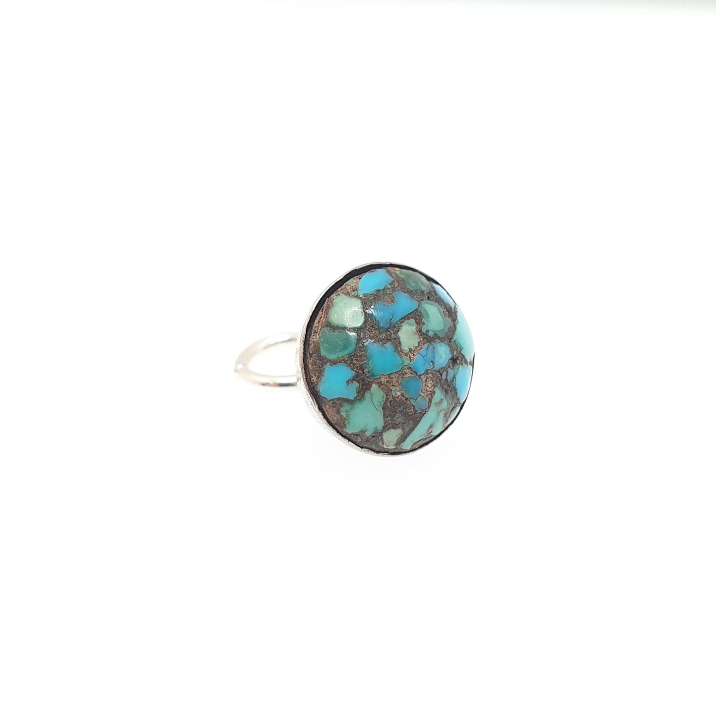 Antique Turquoise Solid Silver Pendant Victorian Old Button or Cuff Link Necklace Mosaic Matrix Natural Round Vintage Jewelry Jewellery