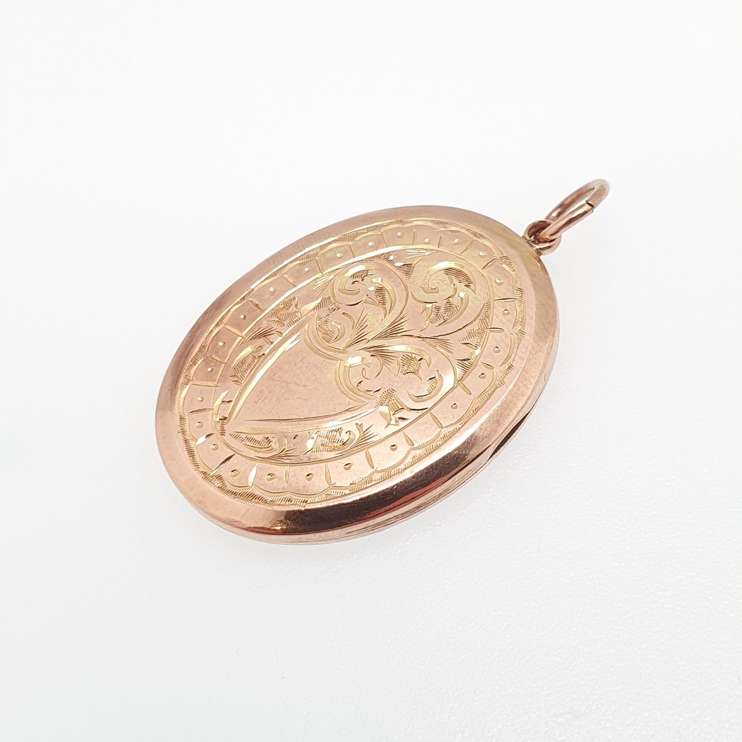 Antique 9ct Rose Gold Locket Large Oval Solid 9k 375 Engraved Small Cute Pendant Love Gift Back & Front Necklace Jewelry Womens Jewellery