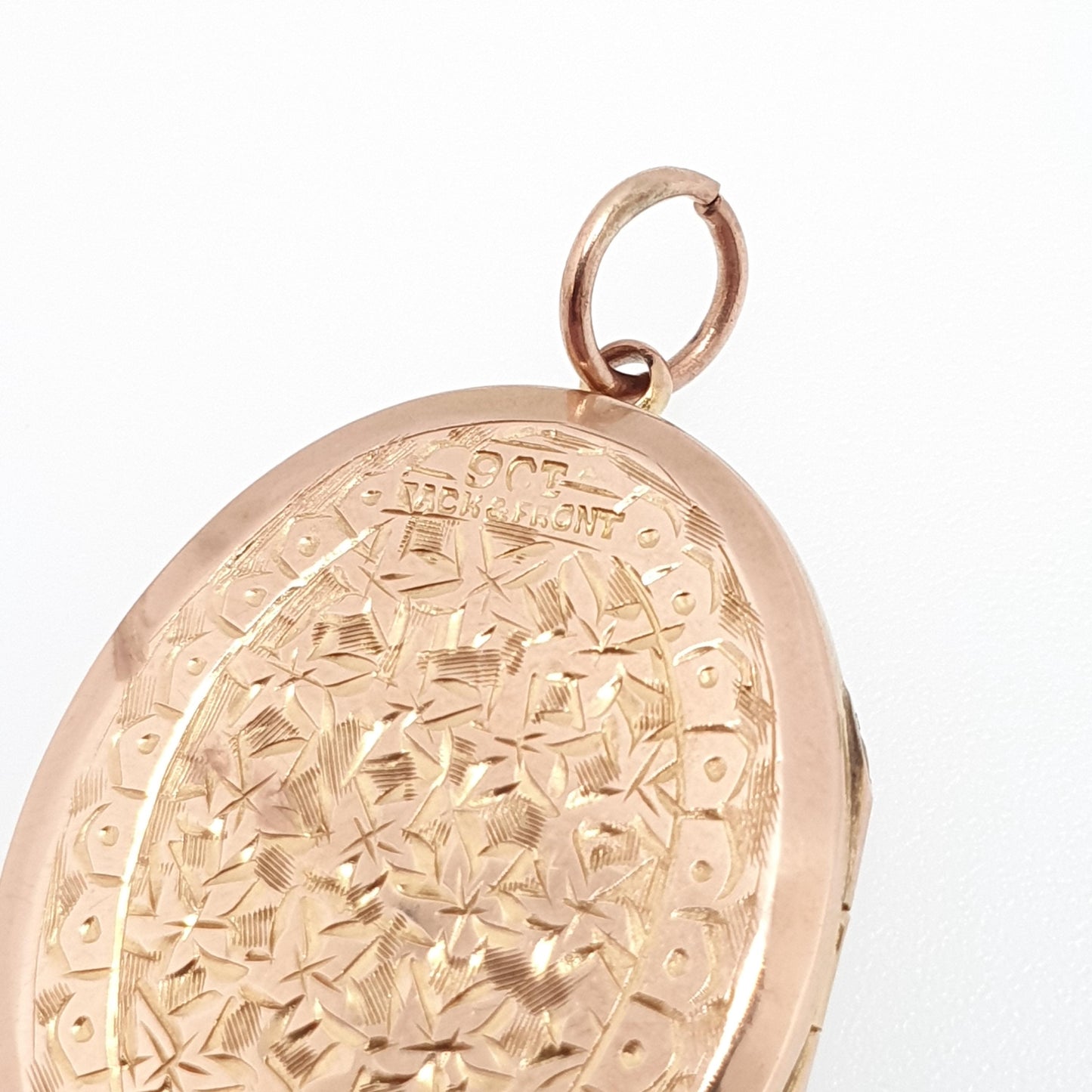 Antique 9ct Rose Gold Locket Large Oval Solid 9k 375 Engraved Small Cute Pendant Love Gift Back & Front Necklace Jewelry Womens Jewellery