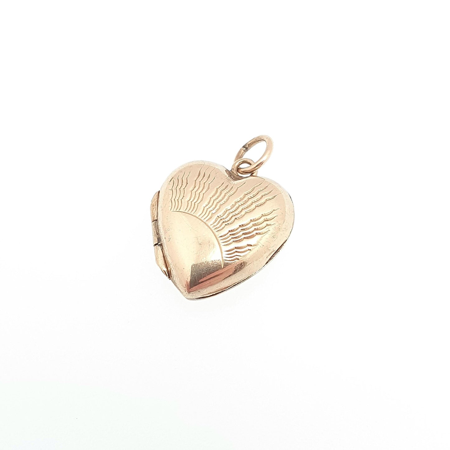 Antique 9ct 9k Gold Heart Locket Sunburst Art Deco Solid Yellow Gold Back & Front Small Tiny 1920s Necklace Photo Pendant Jewelry Jewellery