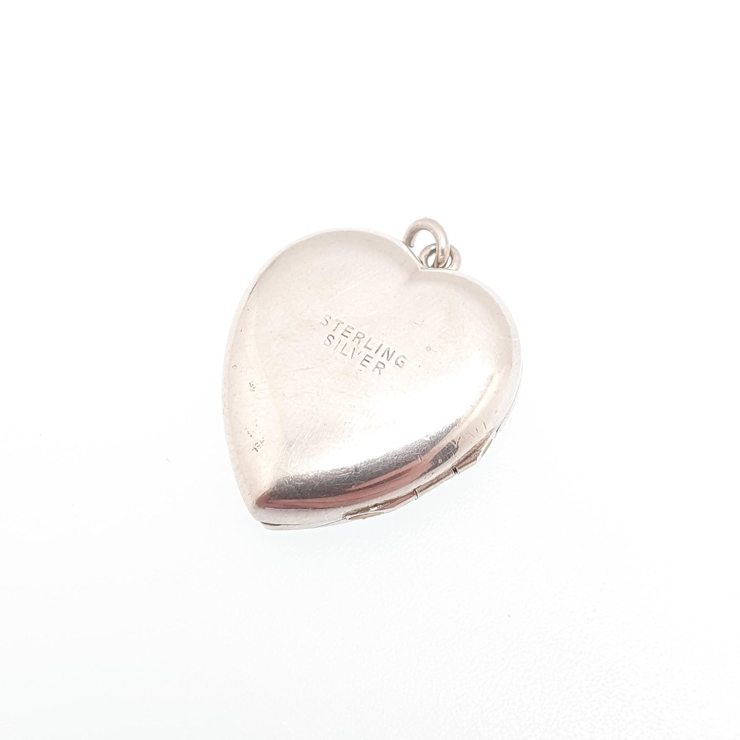 Antique Sterling Silver Heart Locket Sunburst Art Deco Necklace Pendant Engraved 1920s Cute Picture Photo Womens Jewelry Jewellery