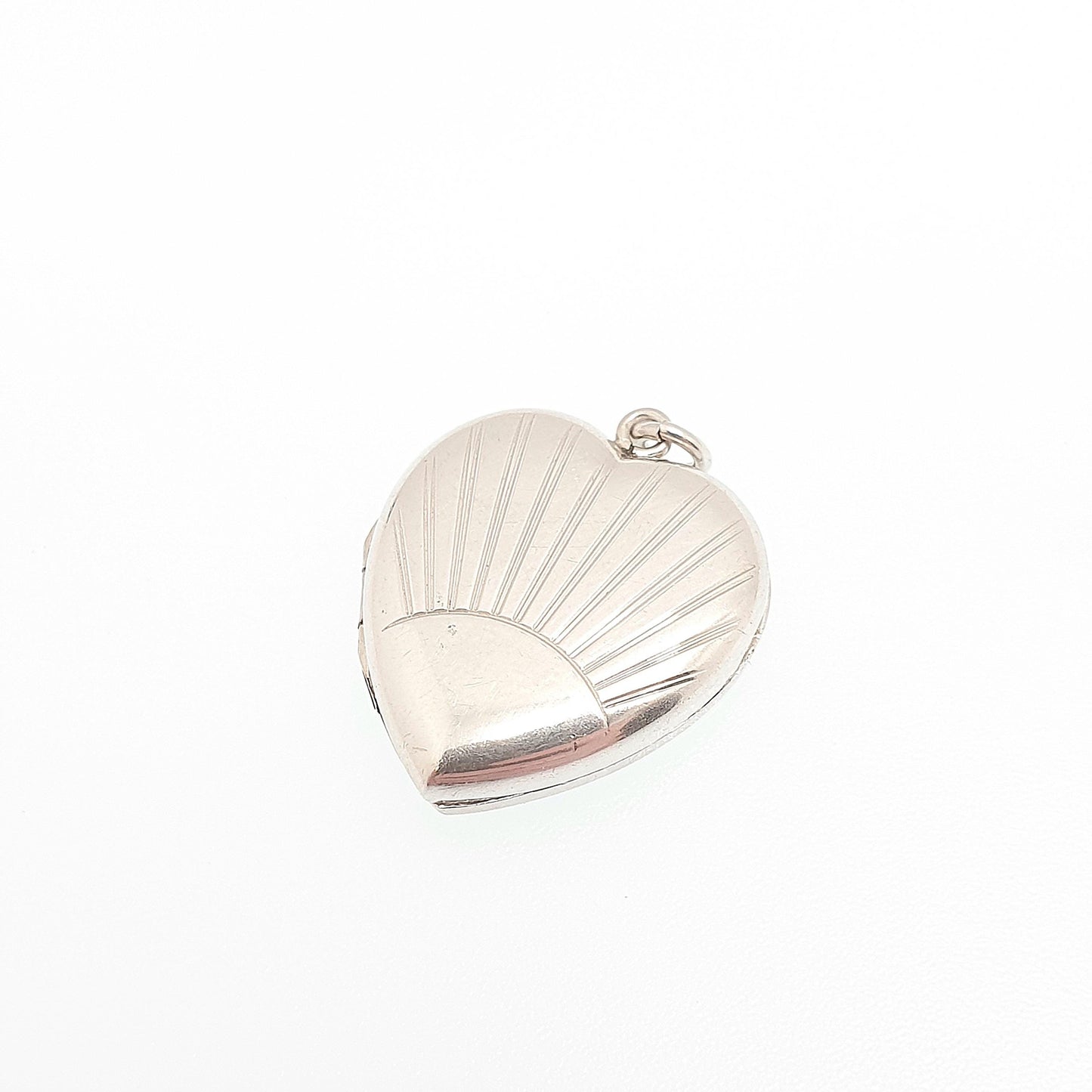 Antique Sterling Silver Heart Locket Sunburst Art Deco Necklace Pendant Engraved 1920s Cute Picture Photo Womens Jewelry Jewellery