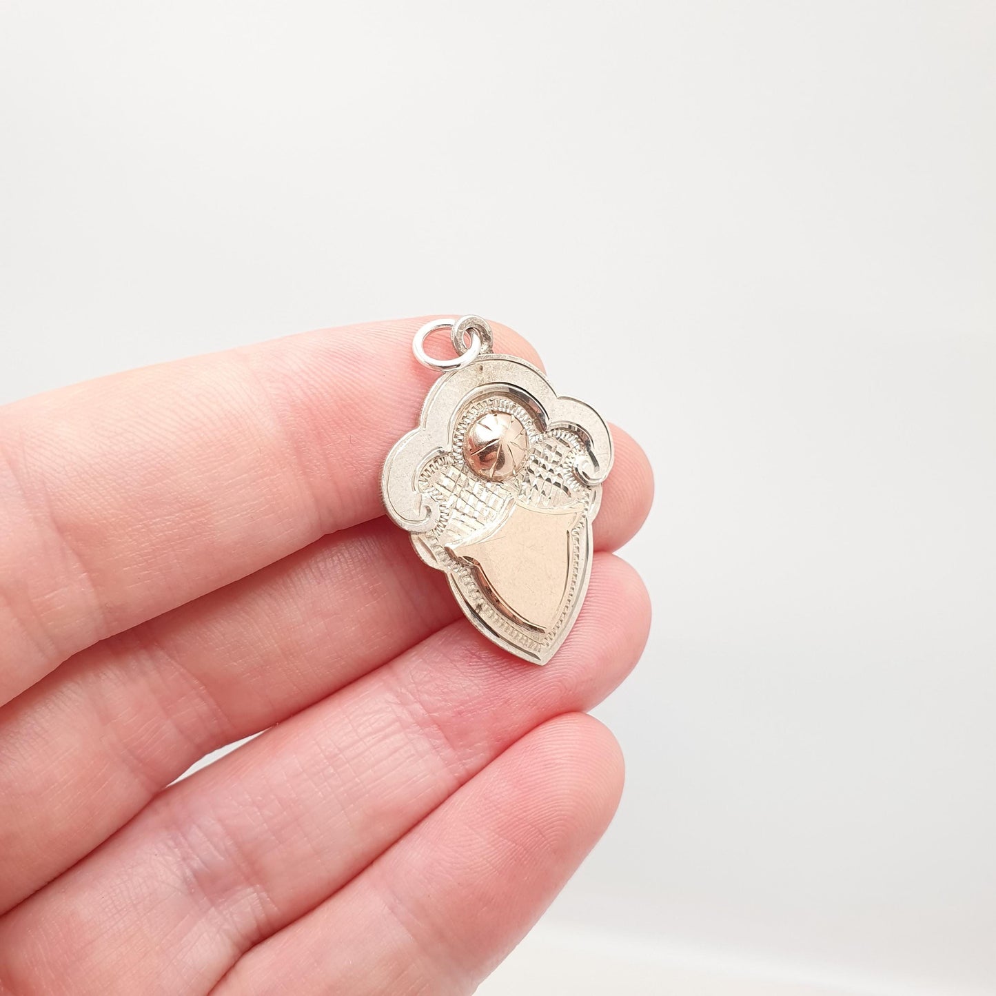 Antique Sterling Silver Shield Fob Pendant Rose Gold Albert Chain Dome Necklace Big Large Pocket Watch Necklace Jewelry Jewellery