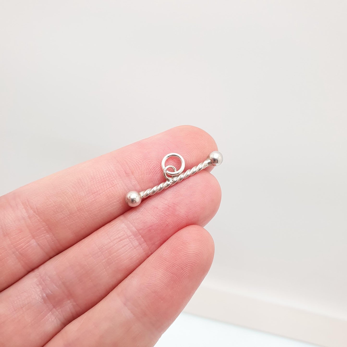 Antique Solid Silver T Bar Pendant Fob Victorian Necklace Twist and Ball Albertina Chain Pocket Watch Charm Vintage Womens Jewelry Jewellery
