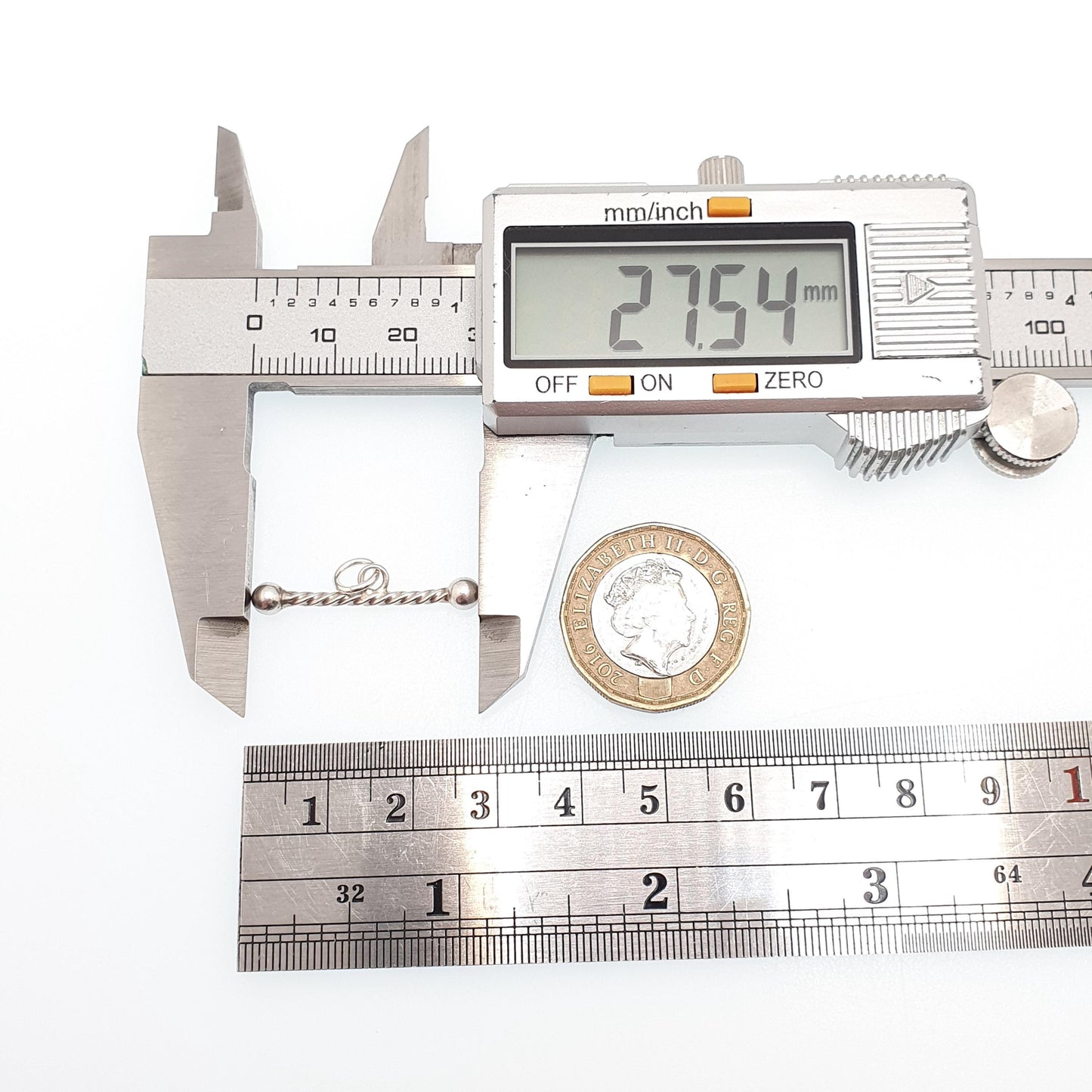 Antique Solid Silver T Bar Pendant Fob Victorian Necklace Twist and Ball Albertina Chain Pocket Watch Charm Vintage Womens Jewelry Jewellery