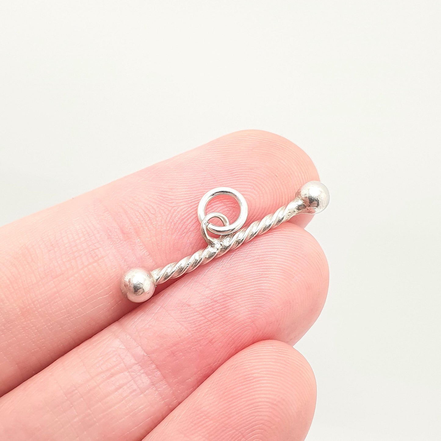 Antique Solid Silver T Bar Pendant Fob Victorian Necklace Twist and Ball Albertina Chain Pocket Watch Charm Vintage Womens Jewelry Jewellery