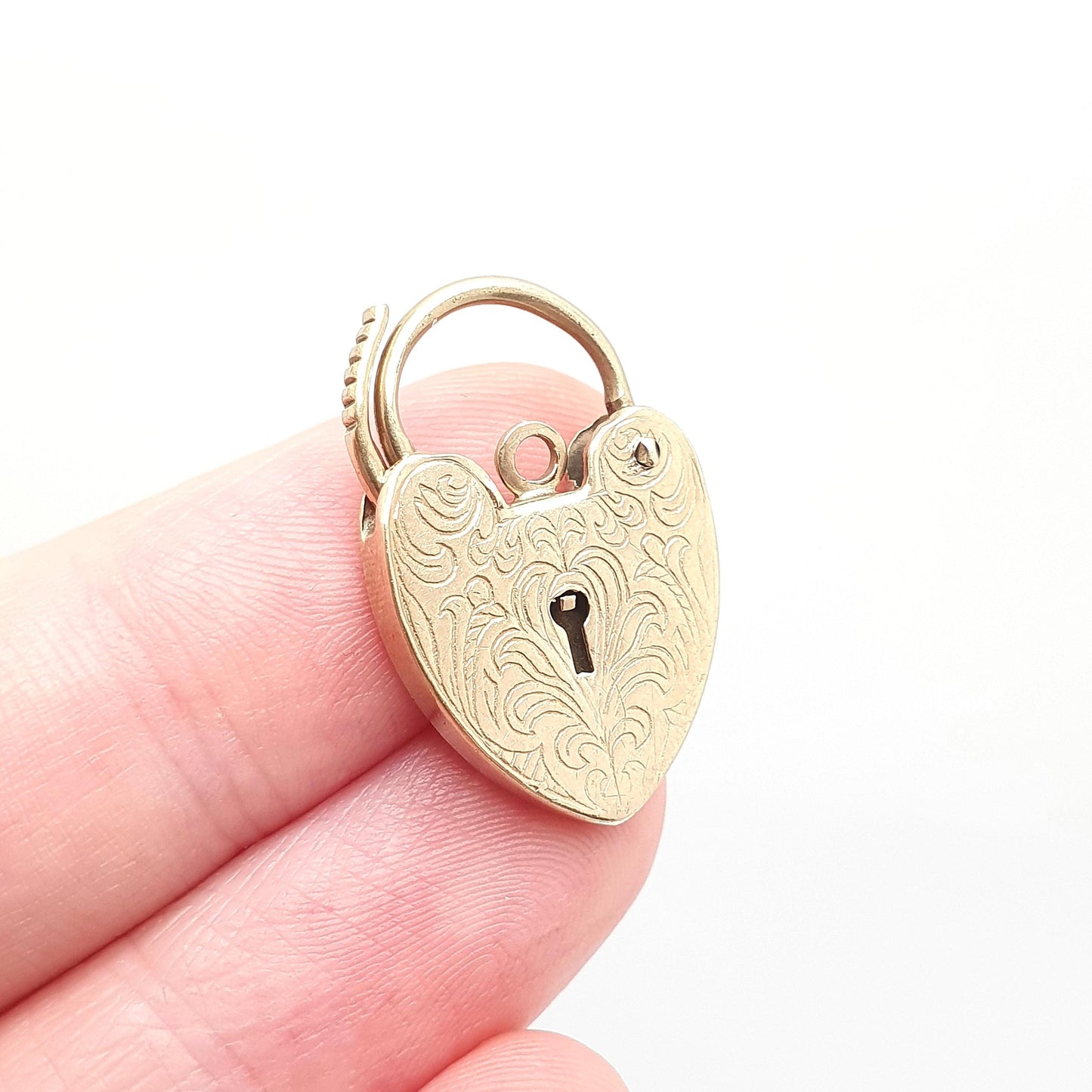 Vintage Solid Gold 9ct Padlock Bracelet Clasp Charm Engraved Large Big Necklace Pendant 1979 Hallmark Clasp Lock 9k Victorian Revival Womens