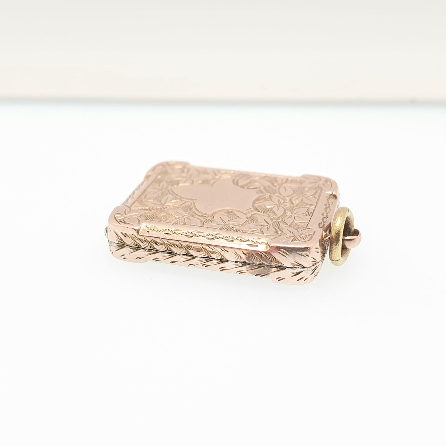 Antique 9ct 9k Gold Rectangular Locket Victorian Pendant Rose Solid 375 Back & Front Picture Photo Vintage Necklace Jewelry Womens Jewellery