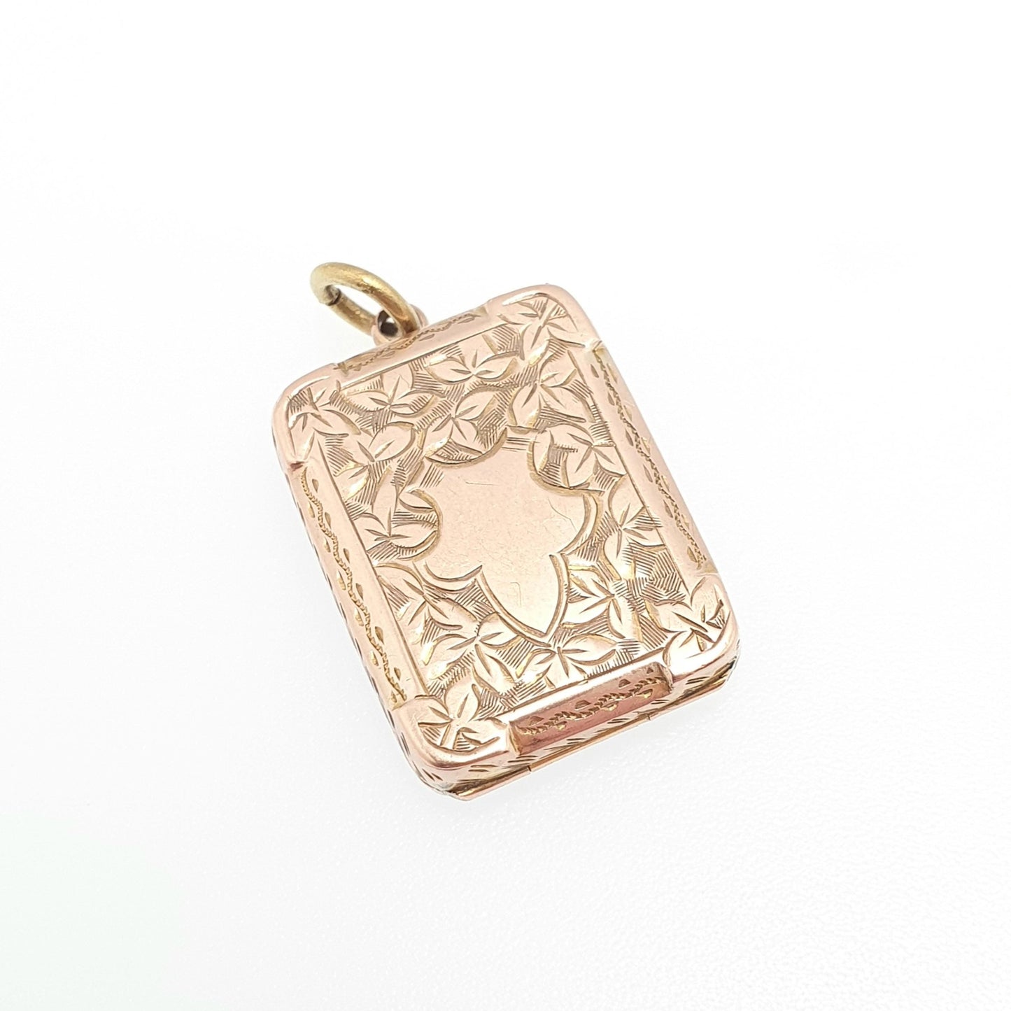 Antique 9ct 9k Gold Rectangular Locket Victorian Pendant Rose Solid 375 Back & Front Picture Photo Vintage Necklace Jewelry Womens Jewellery