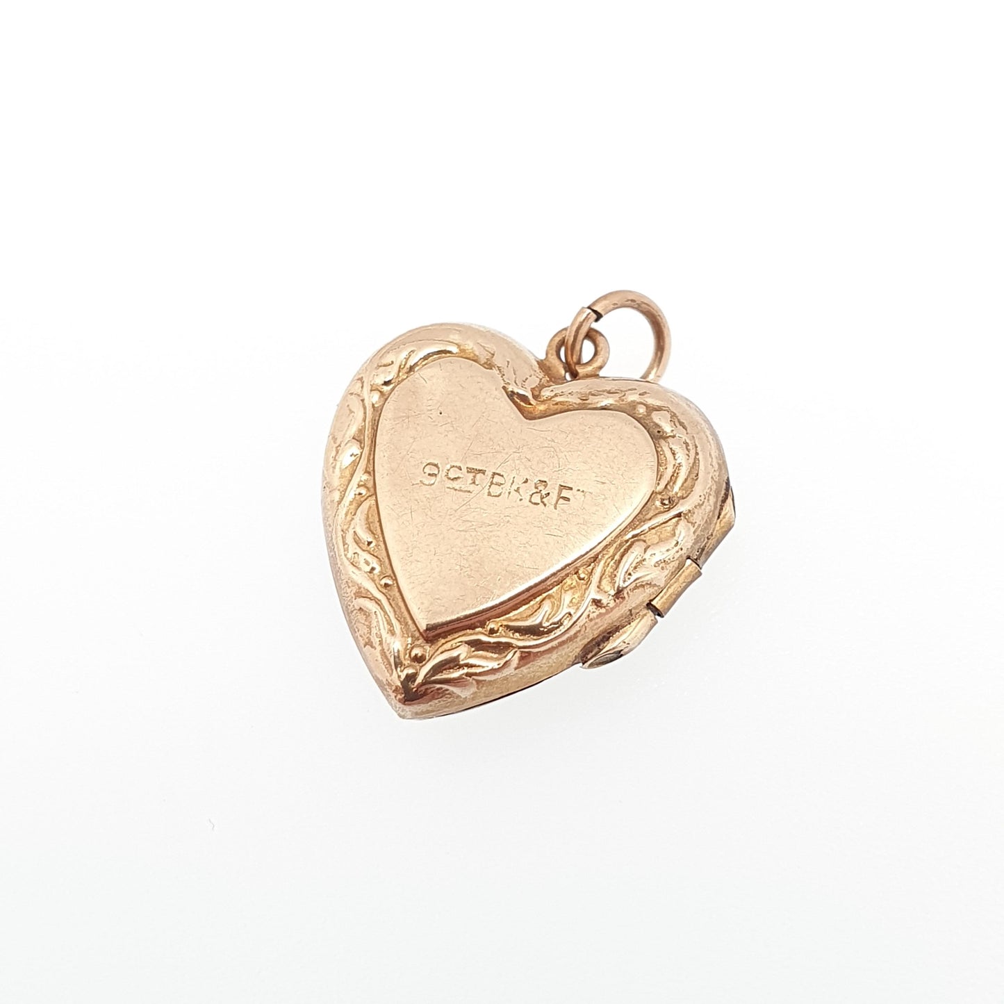 Antique 9ct Gold Heart Locket Enamel Flower Small Cute Engraved Solid 9k 375 Pendant Fine Back & Front Necklace Jewelry Womens Jewellery