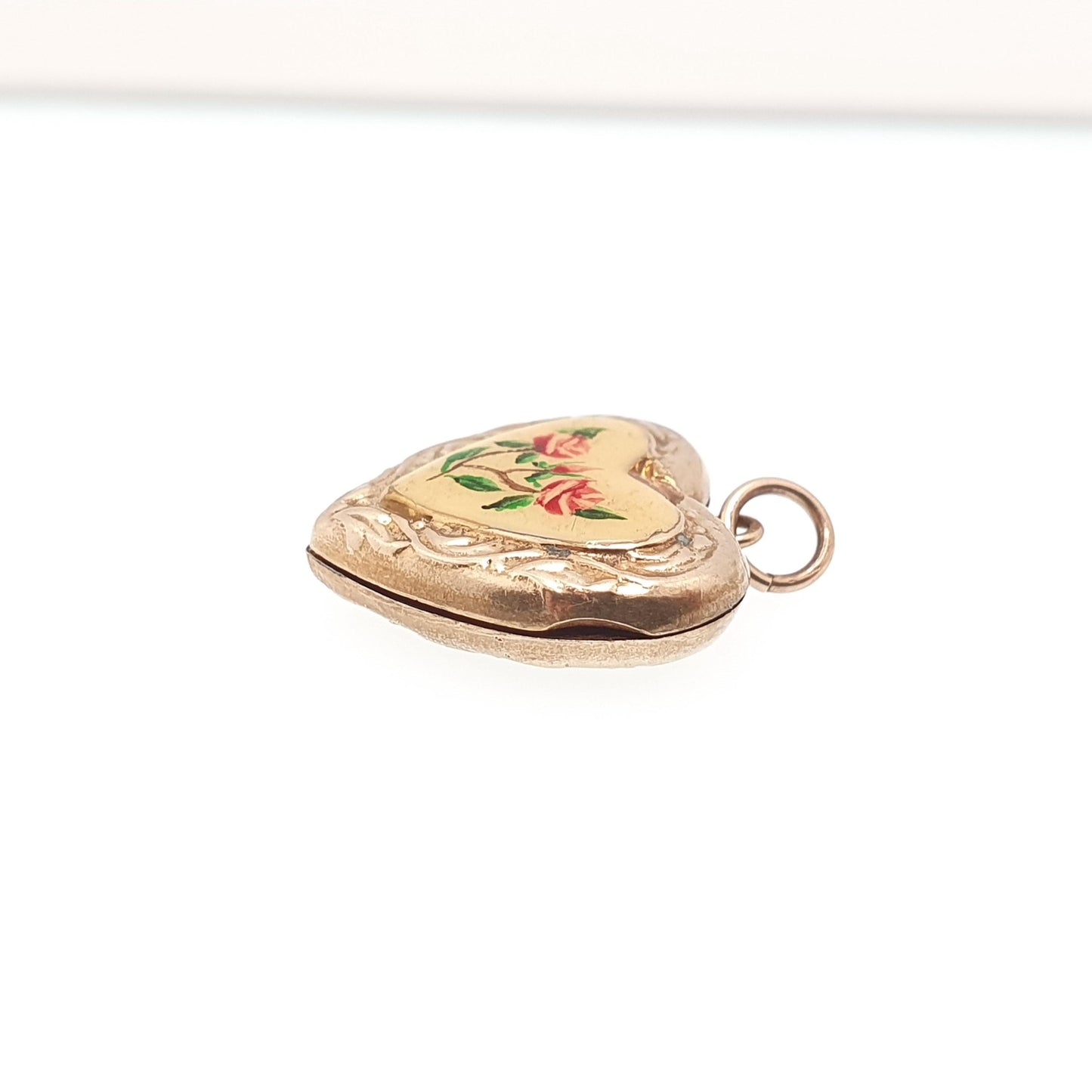 Antique 9ct Gold Heart Locket Enamel Flower Small Cute Engraved Solid 9k 375 Pendant Fine Back & Front Necklace Jewelry Womens Jewellery
