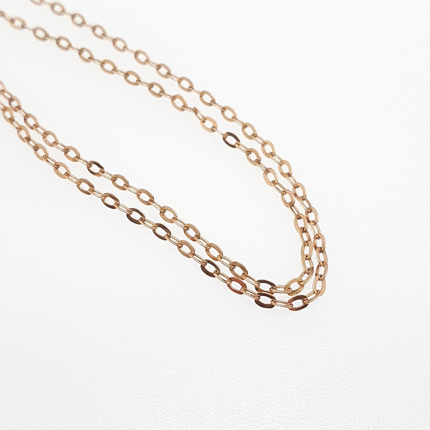 Vintage 9k 9ct Gold Chain Necklace Cable Trace Link 42cm 16.5" 1.10g Oval Links Fine Solid 375 9kt 9 Carat Women Retro Jewelry Jewellery