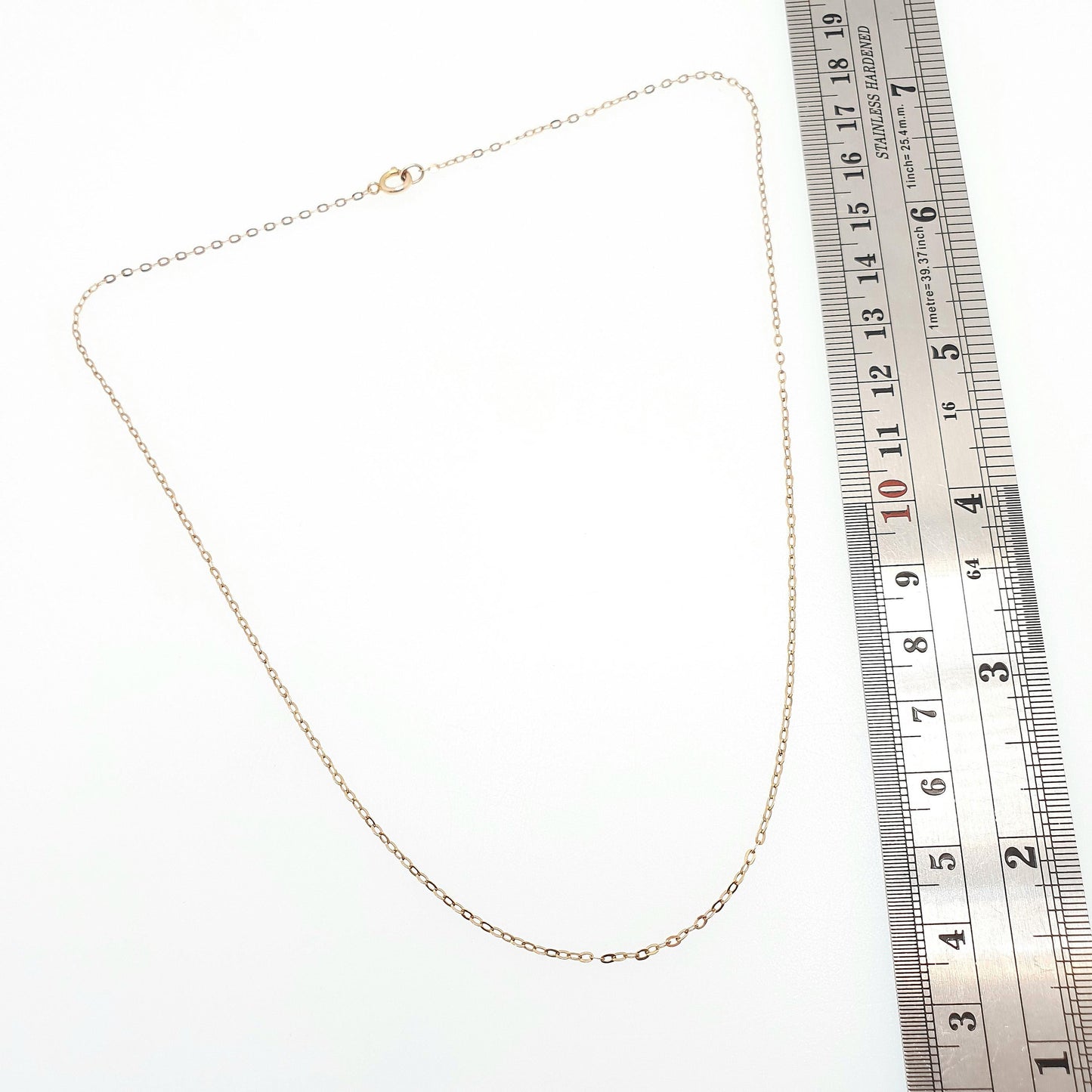 Vintage 9k 9ct Gold Chain Necklace Cable Trace Link 42cm 16.5" 1.10g Oval Links Fine Solid 375 9kt 9 Carat Women Retro Jewelry Jewellery